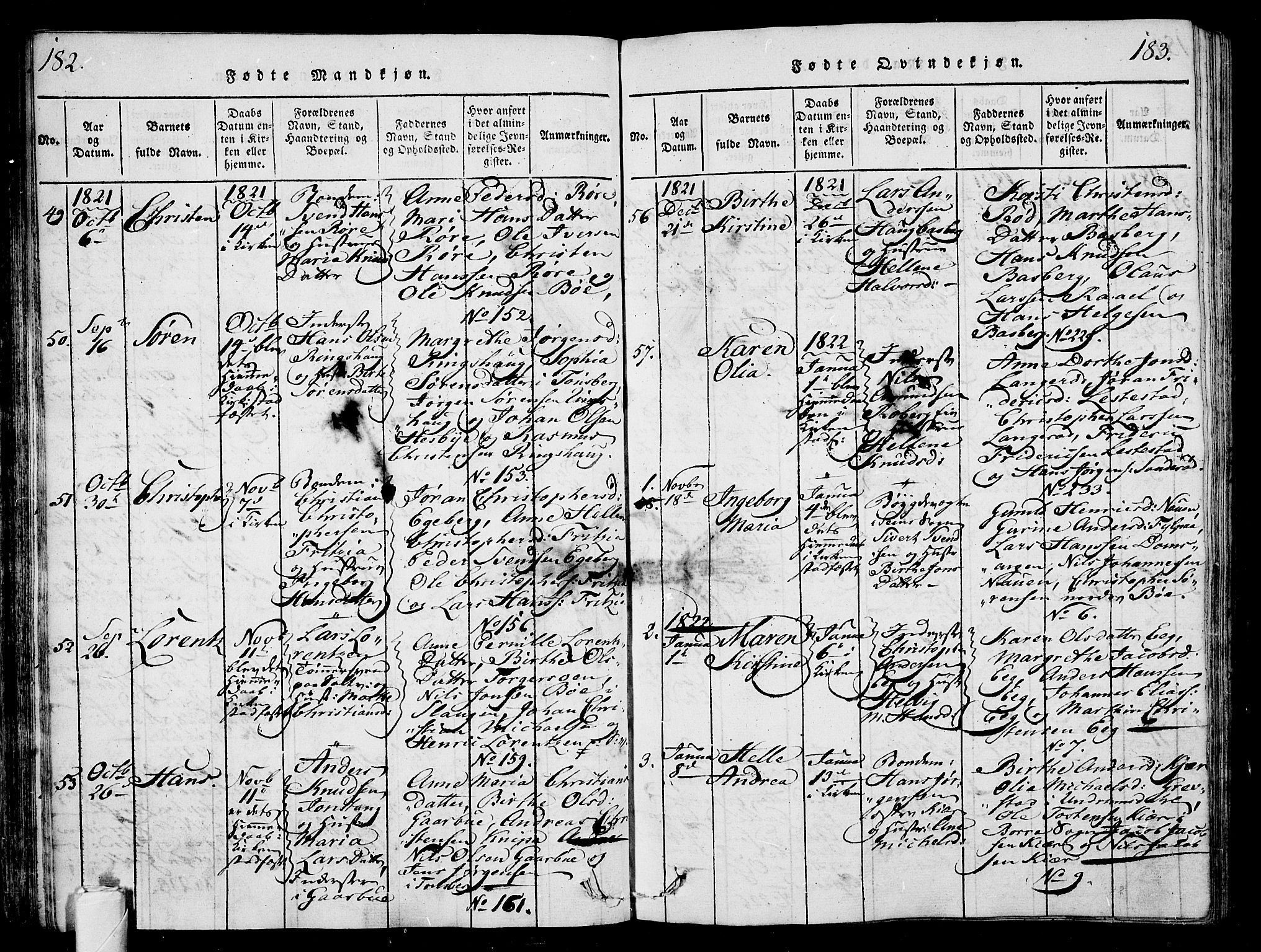 Sem kirkebøker, AV/SAKO-A-5/G/Ga/L0001: Parish register (copy) no. I 1, 1814-1825, p. 182-183