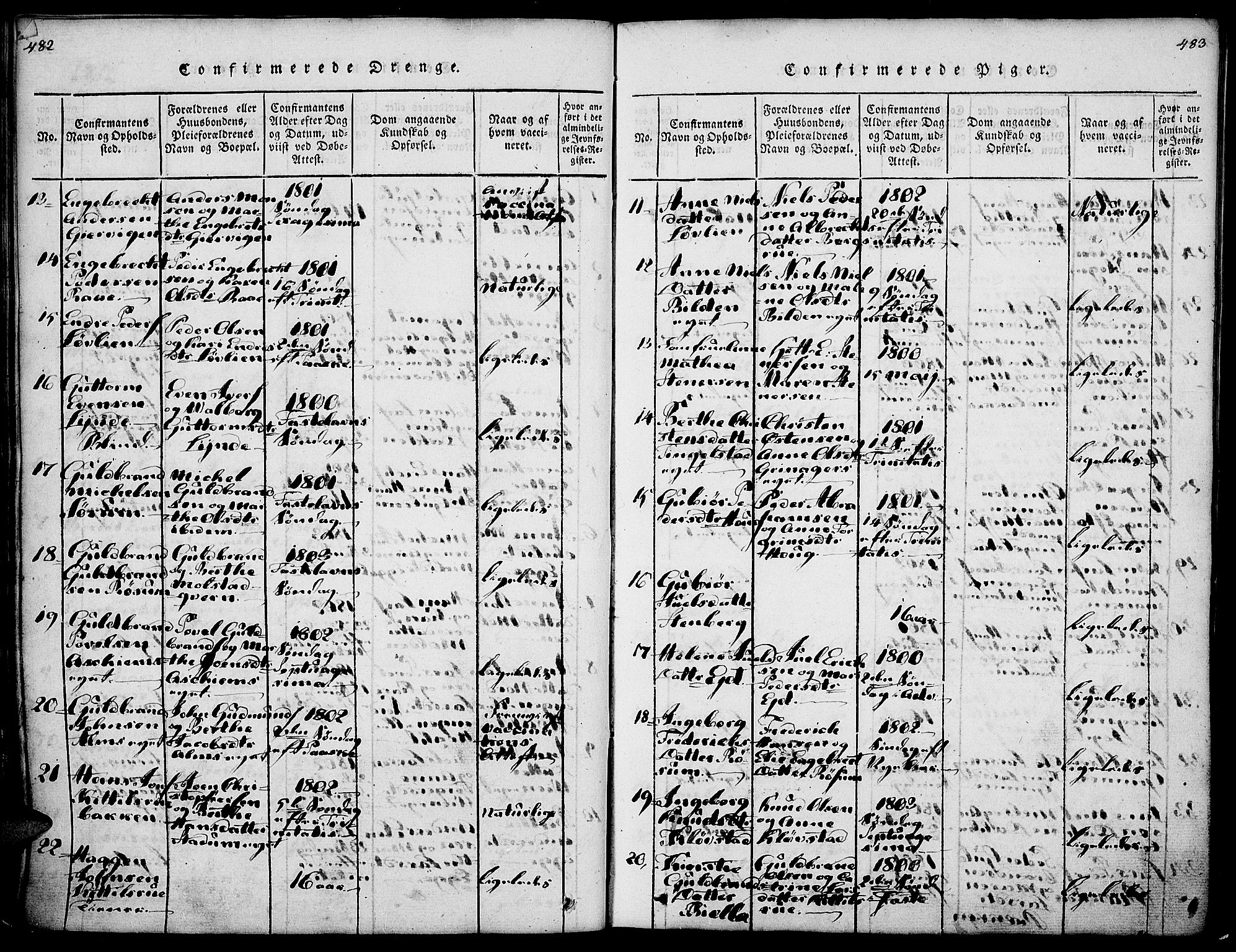 Gran prestekontor, SAH/PREST-112/H/Ha/Haa/L0009: Parish register (official) no. 9, 1815-1824, p. 482-483