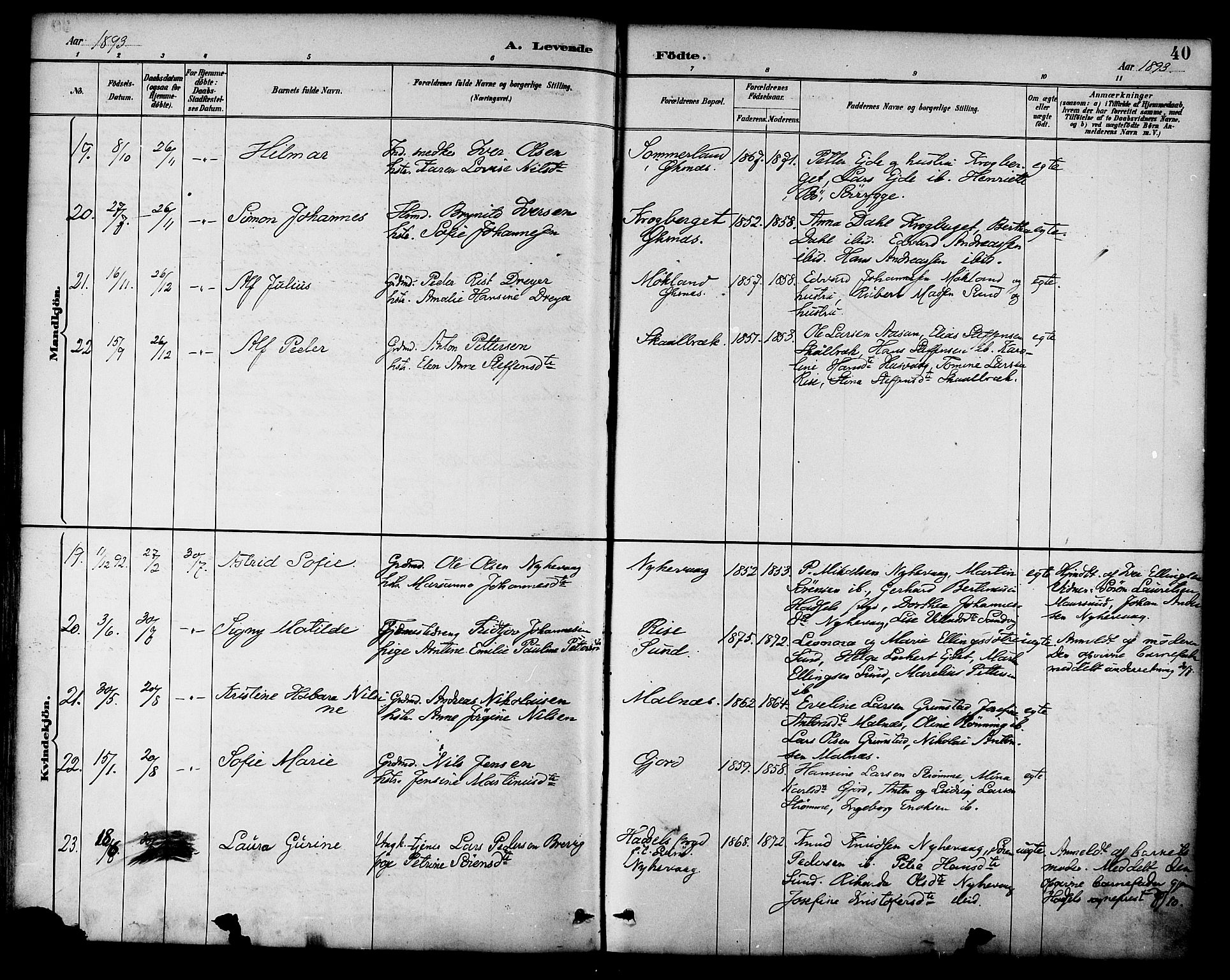 Ministerialprotokoller, klokkerbøker og fødselsregistre - Nordland, AV/SAT-A-1459/892/L1320: Parish register (official) no. 892A01, 1886-1901, p. 40