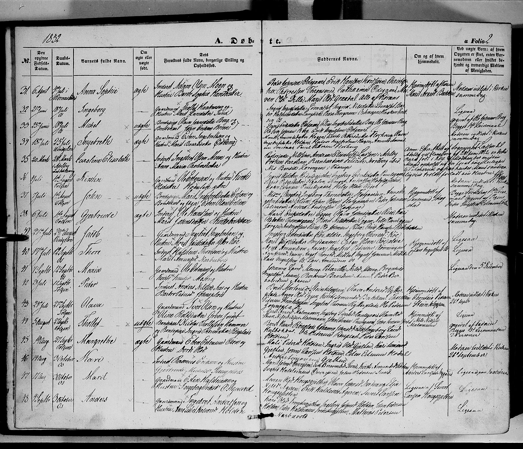 Tolga prestekontor, AV/SAH-PREST-062/K/L0006: Parish register (official) no. 6, 1852-1876, p. 2