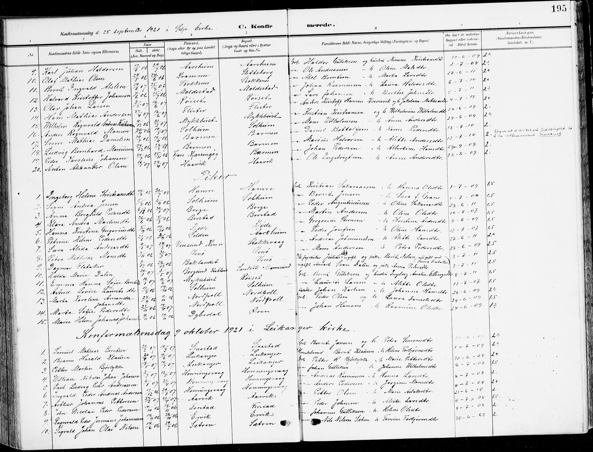 Selje sokneprestembete, SAB/A-99938/H/Ha/Haa/Haab: Parish register (official) no. B 3, 1908-1923, p. 195
