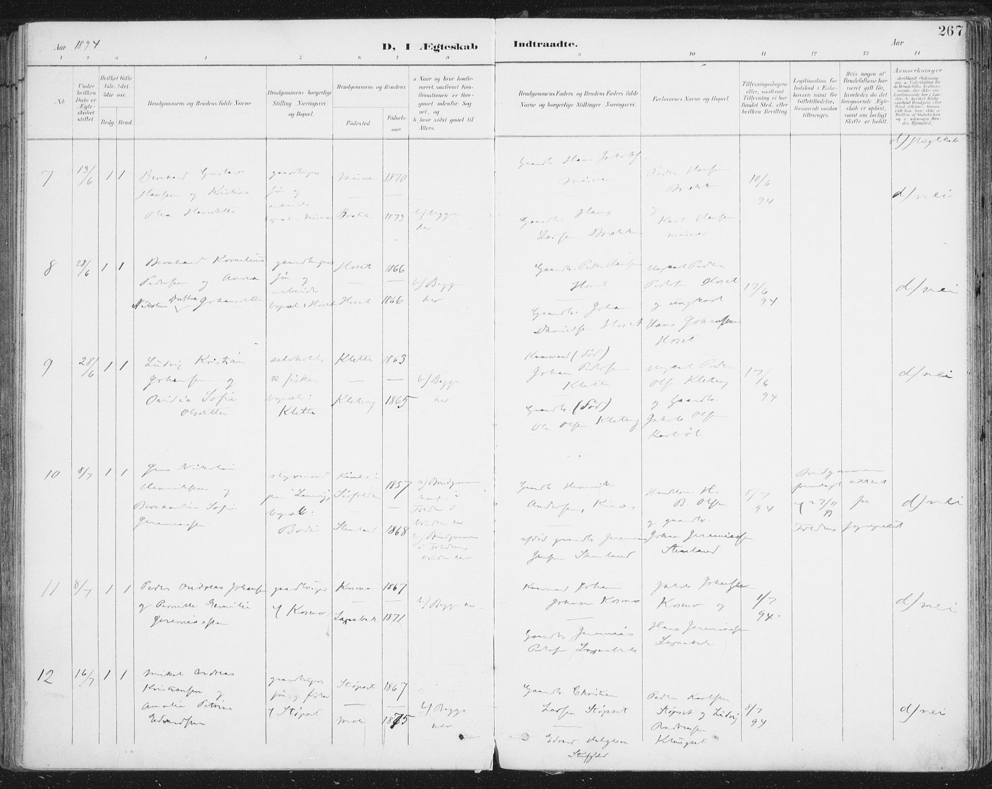 Ministerialprotokoller, klokkerbøker og fødselsregistre - Nordland, AV/SAT-A-1459/852/L0741: Parish register (official) no. 852A11, 1894-1917, p. 267