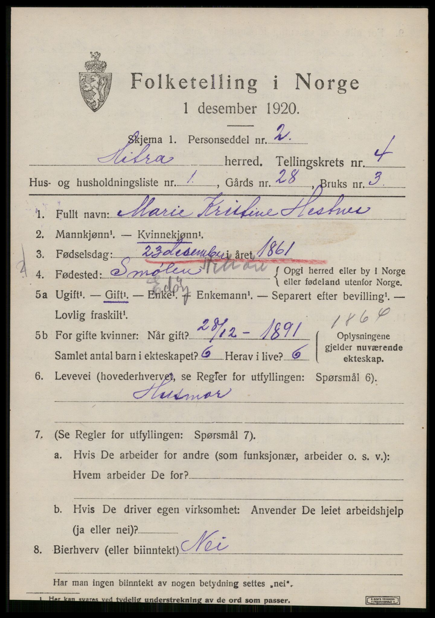 SAT, 1920 census for Hitra, 1920, p. 1443