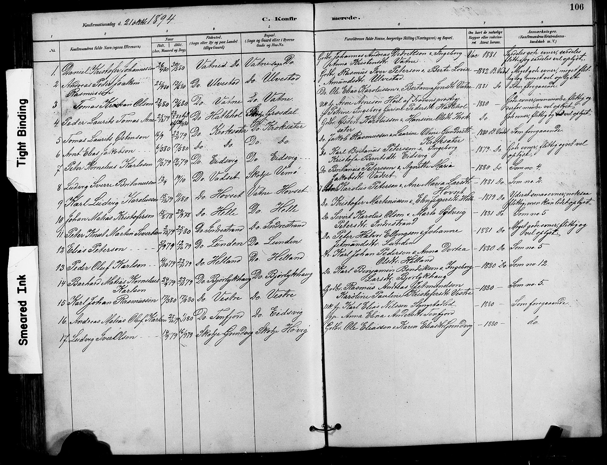 Ministerialprotokoller, klokkerbøker og fødselsregistre - Møre og Romsdal, AV/SAT-A-1454/525/L0376: Parish register (copy) no. 525C02, 1880-1902, p. 106