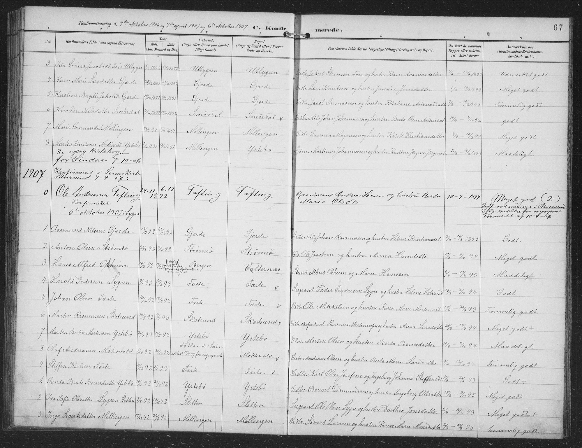 Alversund Sokneprestembete, SAB/A-73901/H/Ha/Hab: Parish register (copy) no. B 4, 1897-1914, p. 67