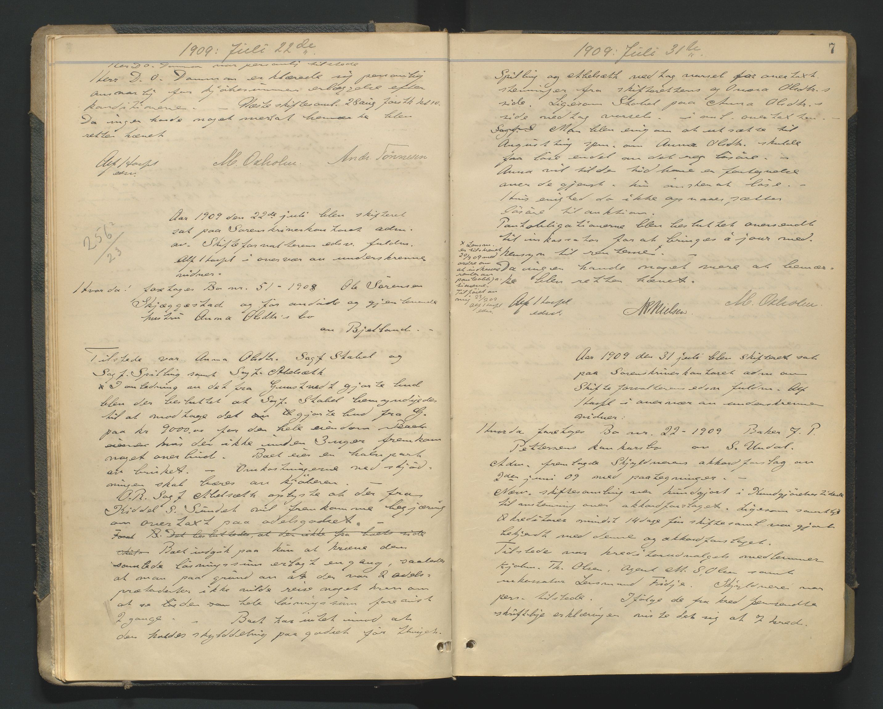 Mandal sorenskriveri, AV/SAK-1221-0005/001/H/Hc/L0081: Skifteforhandlingsprotokoll nr 13, 1909-1913, p. 7