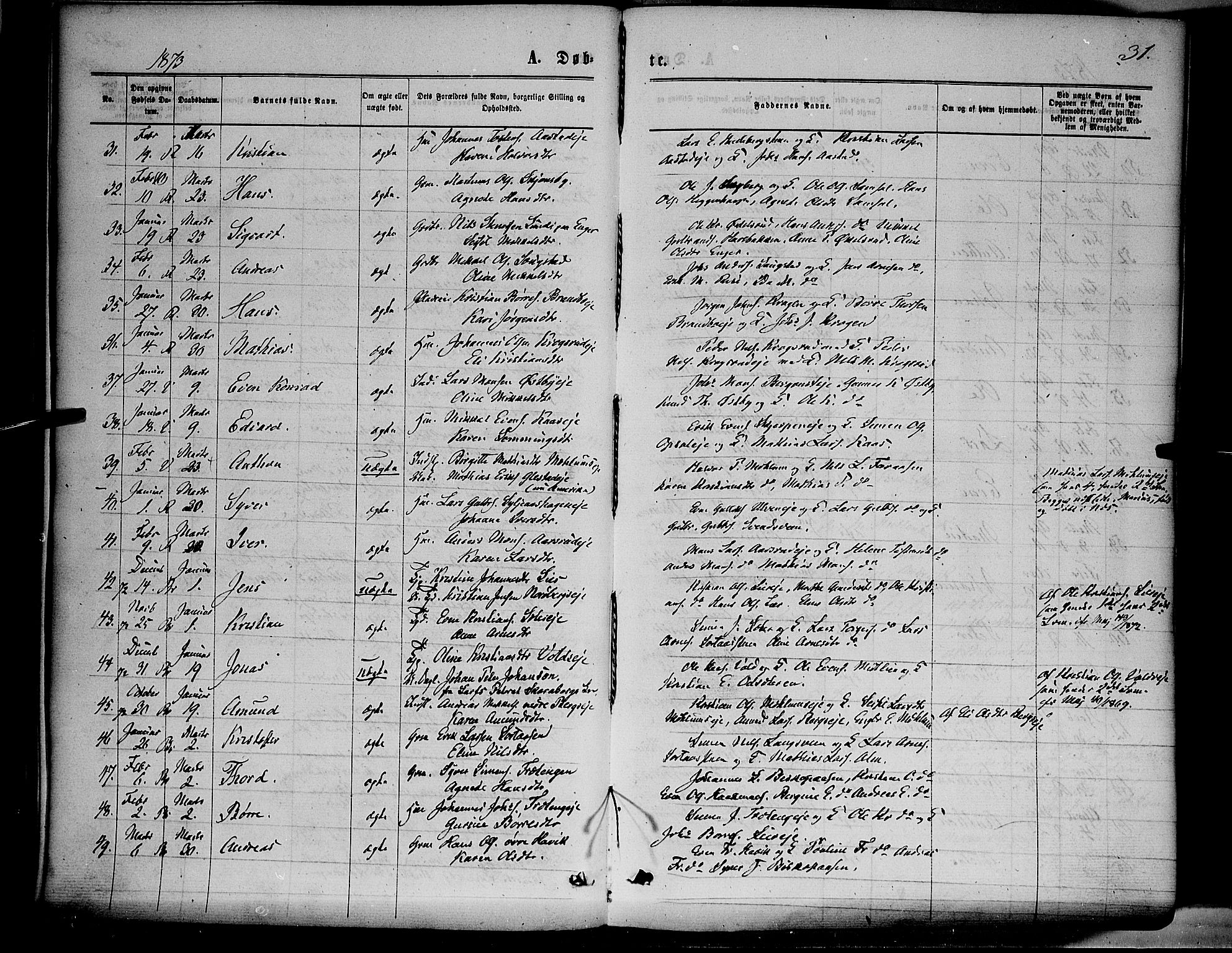 Ringsaker prestekontor, AV/SAH-PREST-014/K/Ka/L0011: Parish register (official) no. 11, 1870-1878, p. 31