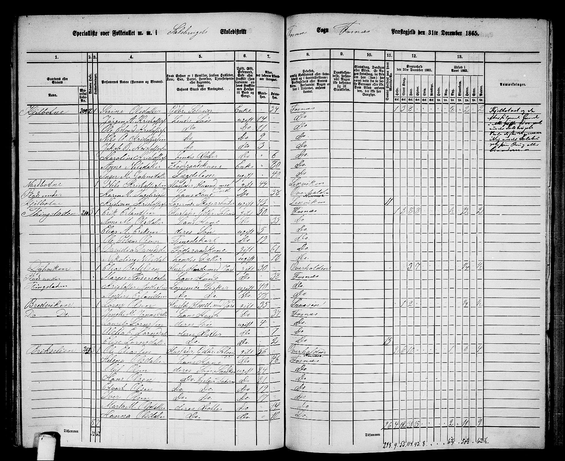 RA, 1865 census for Fosnes, 1865, p. 167