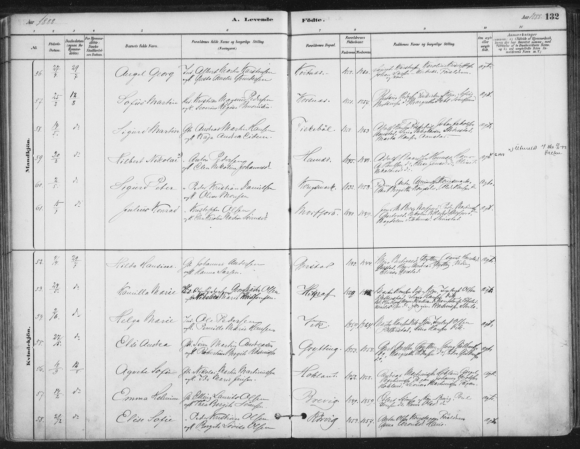 Ministerialprotokoller, klokkerbøker og fødselsregistre - Nordland, AV/SAT-A-1459/888/L1244: Parish register (official) no. 888A10, 1880-1890, p. 132