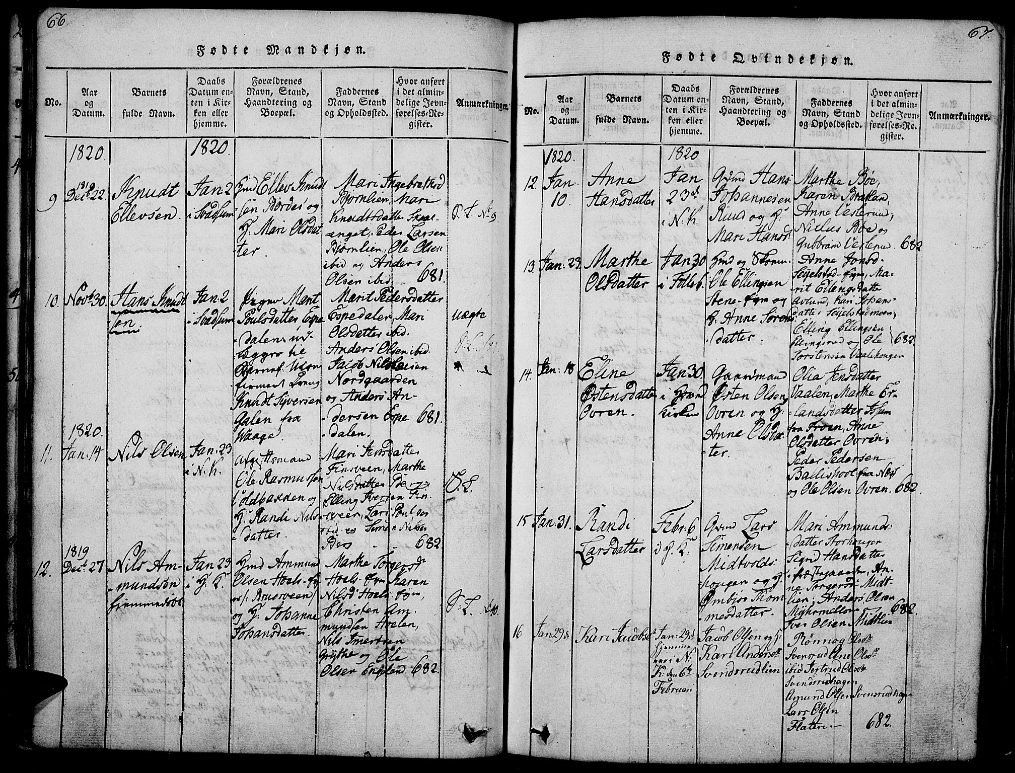 Gausdal prestekontor, SAH/PREST-090/H/Ha/Haa/L0005: Parish register (official) no. 5, 1817-1829, p. 66-67