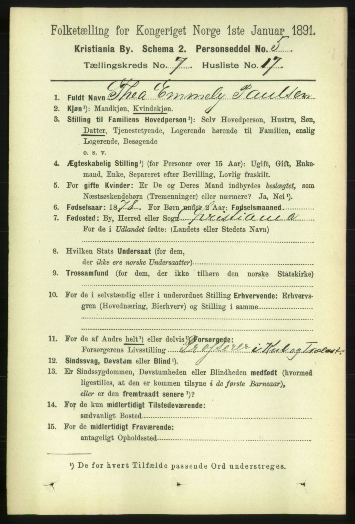 RA, 1891 census for 0301 Kristiania, 1891, p. 2974