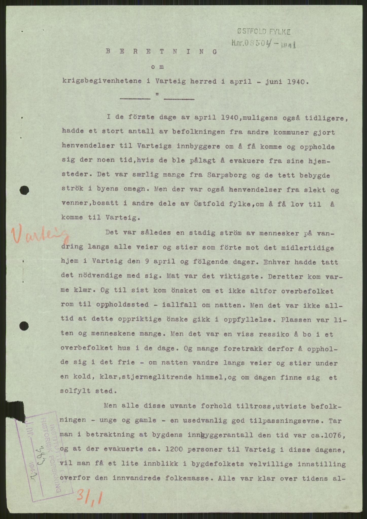 Forsvaret, Forsvarets krigshistoriske avdeling, AV/RA-RAFA-2017/Y/Ya/L0013: II-C-11-31 - Fylkesmenn.  Rapporter om krigsbegivenhetene 1940., 1940, p. 200