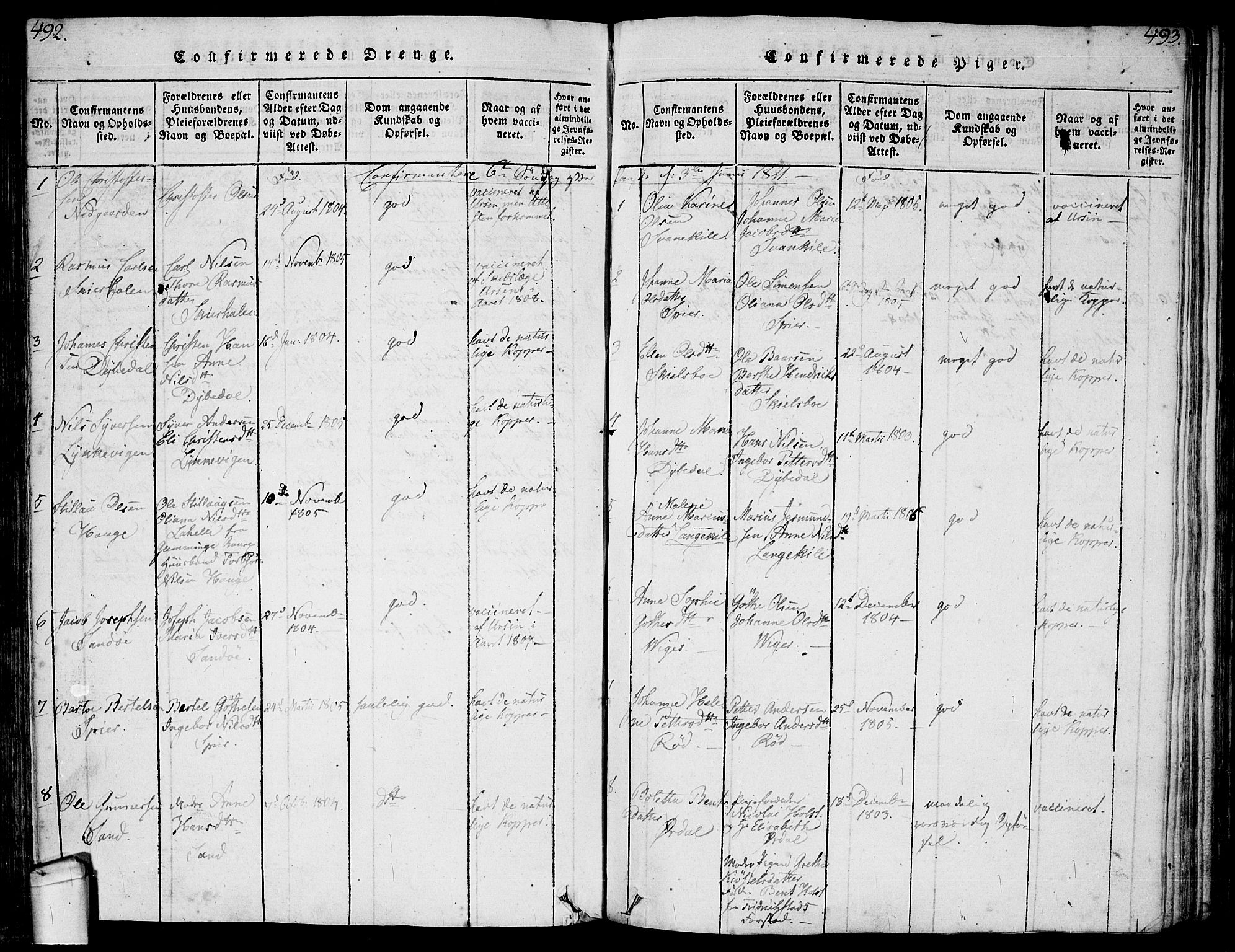 Hvaler prestekontor Kirkebøker, SAO/A-2001/F/Fa/L0005: Parish register (official) no. I 5, 1816-1845, p. 492-493