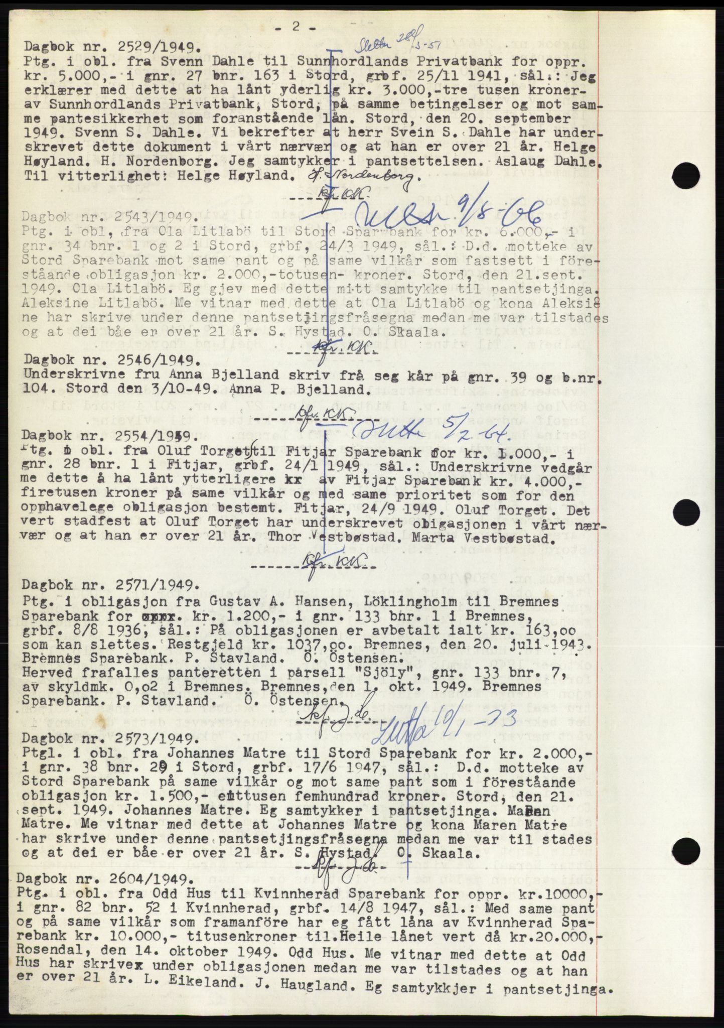Sunnhordland sorenskrivar, AV/SAB-A-2401: Mortgage book no. B75-79, 1948-1950, Diary no: : 2529/1949