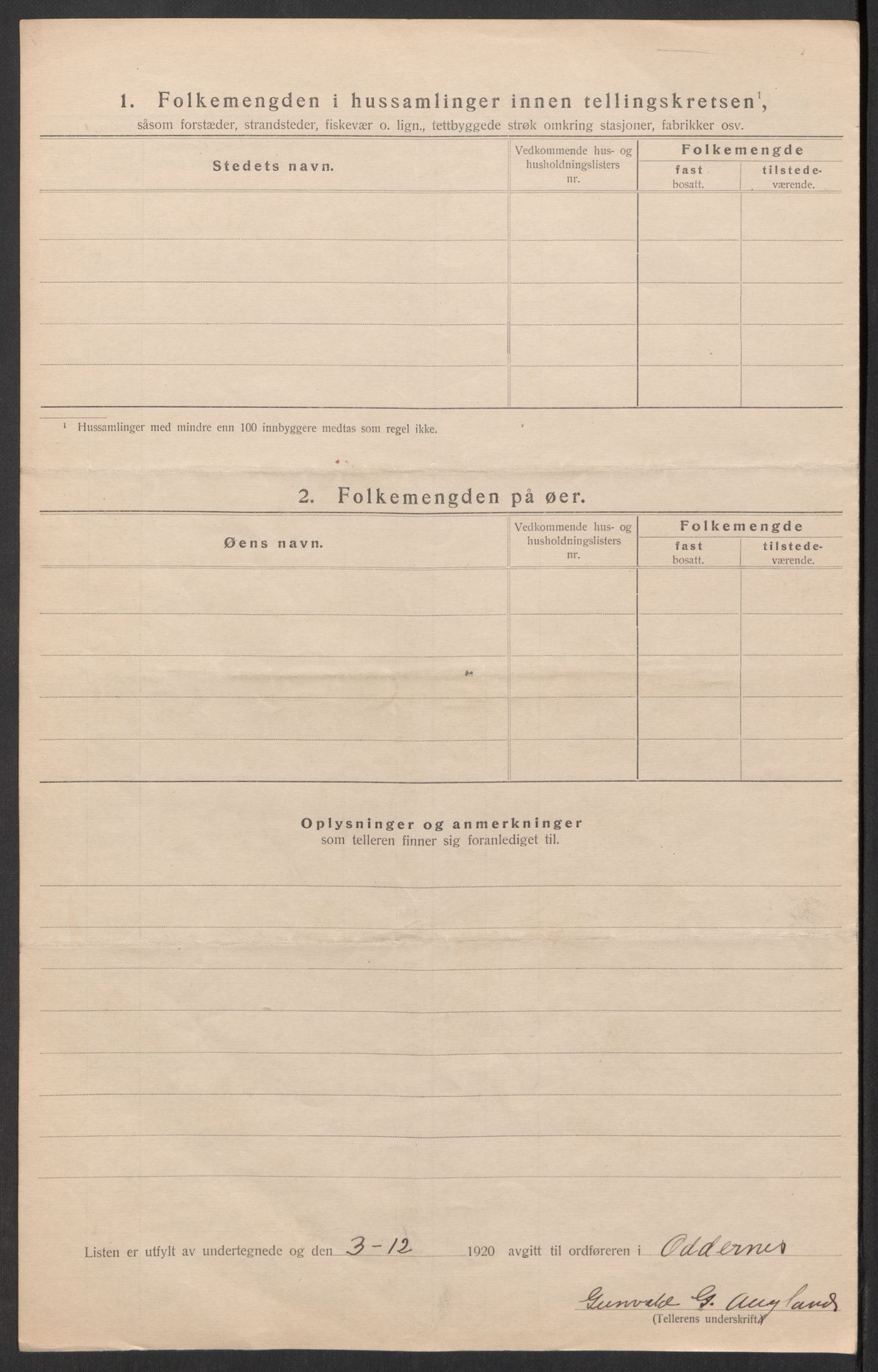 SAK, 1920 census for Oddernes, 1920, p. 42