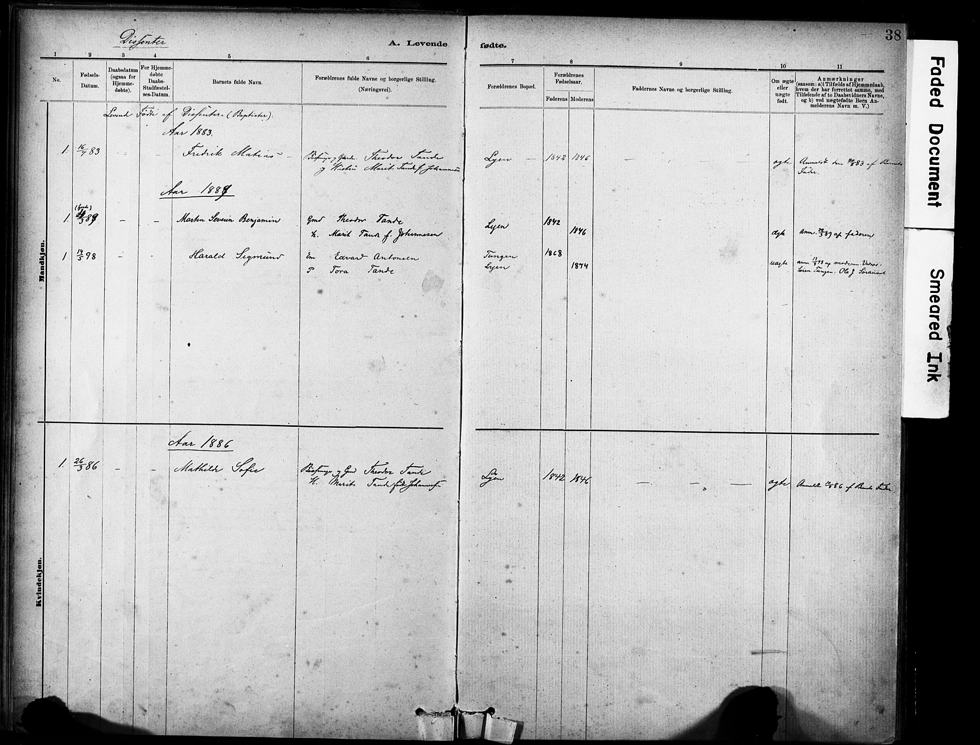 Ministerialprotokoller, klokkerbøker og fødselsregistre - Sør-Trøndelag, SAT/A-1456/635/L0551: Parish register (official) no. 635A01, 1882-1899, p. 38