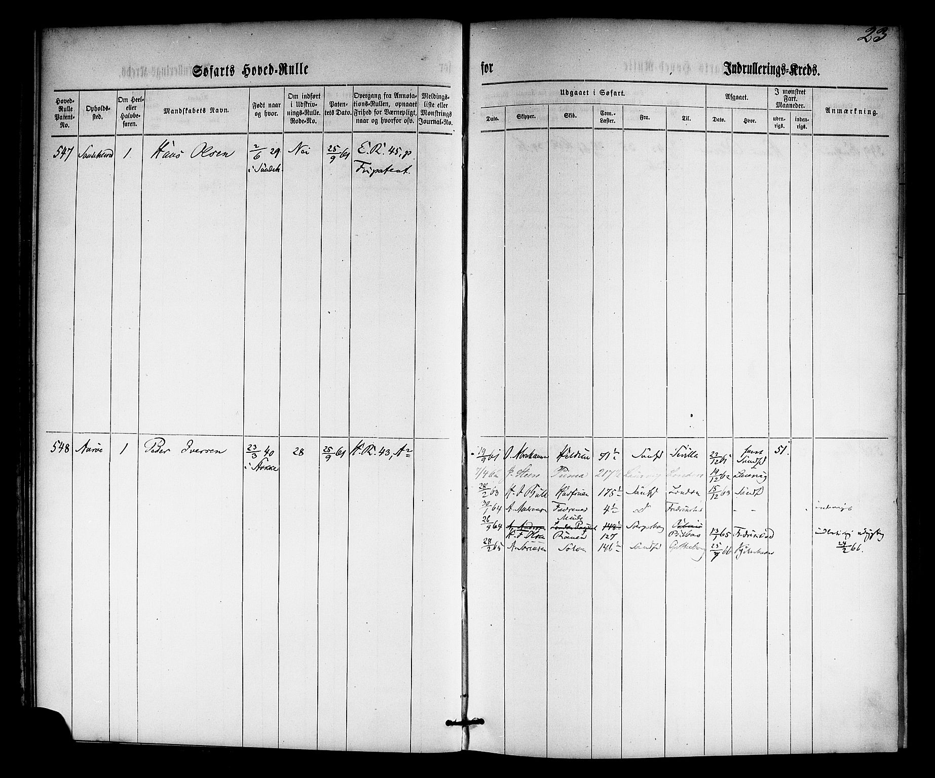 Sandefjord innrulleringskontor, AV/SAKO-A-788/F/Fb/L0002: Hovedrulle, 1861-1869, p. 42