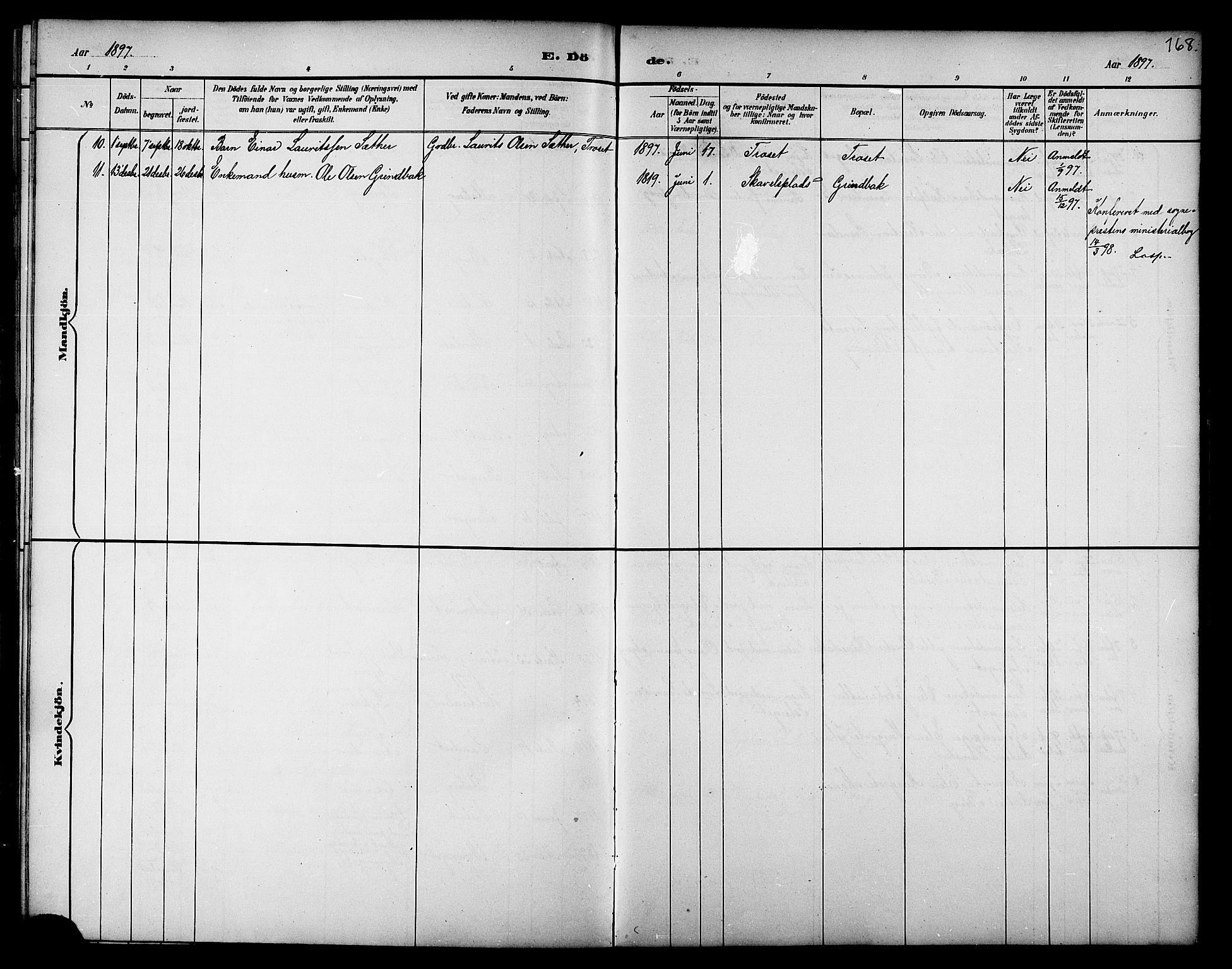 Ministerialprotokoller, klokkerbøker og fødselsregistre - Nord-Trøndelag, AV/SAT-A-1458/733/L0327: Parish register (copy) no. 733C02, 1888-1918, p. 168