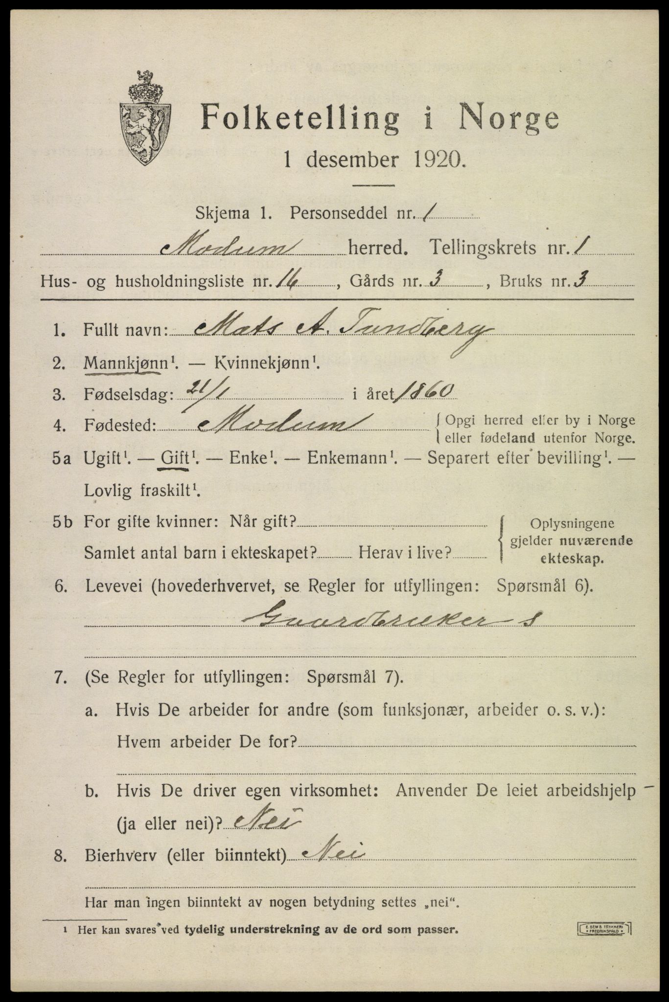 SAKO, 1920 census for Modum, 1920, p. 4247