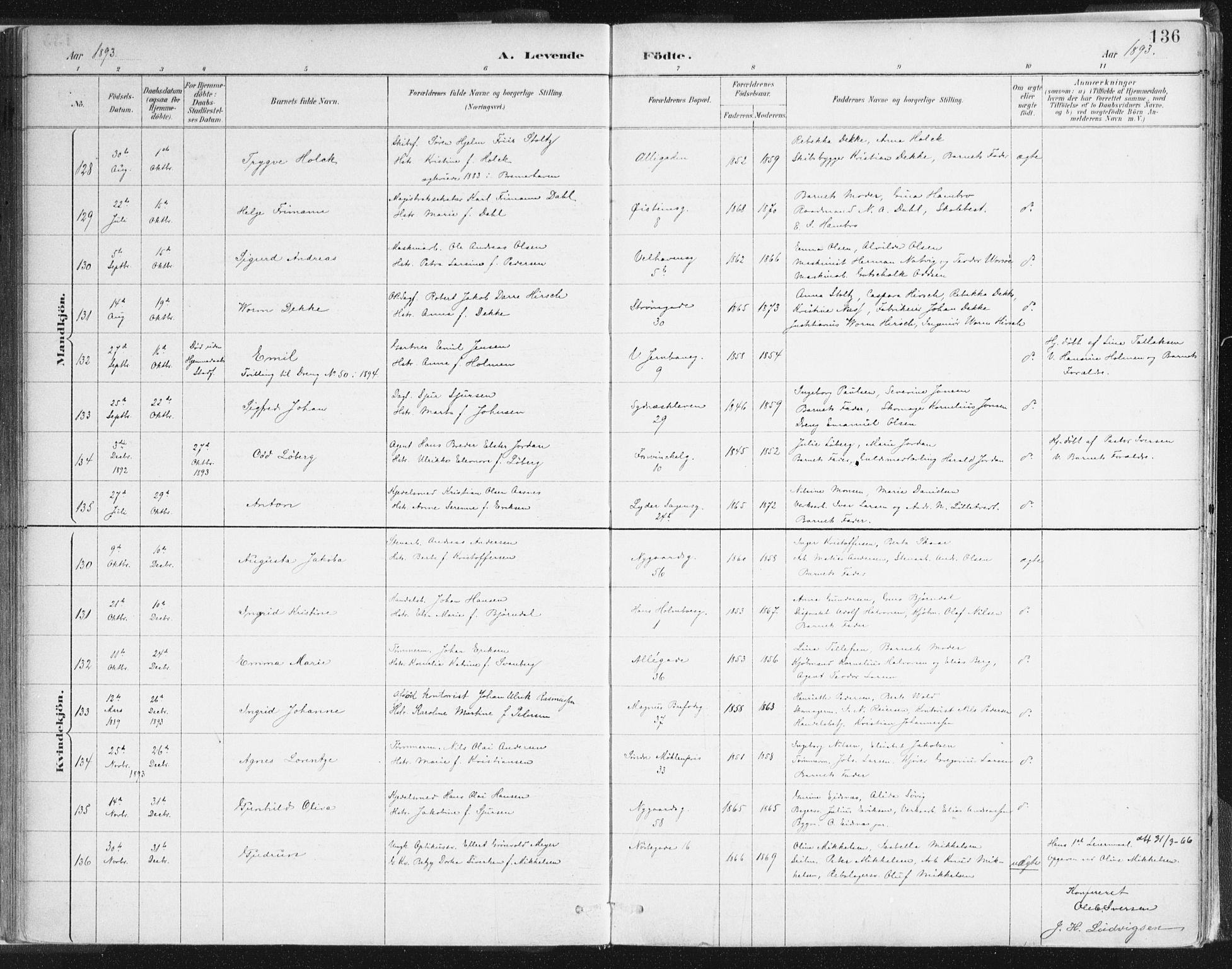 Johanneskirken sokneprestembete, SAB/A-76001/H/Haa/L0001: Parish register (official) no. A 1, 1885-1900, p. 136