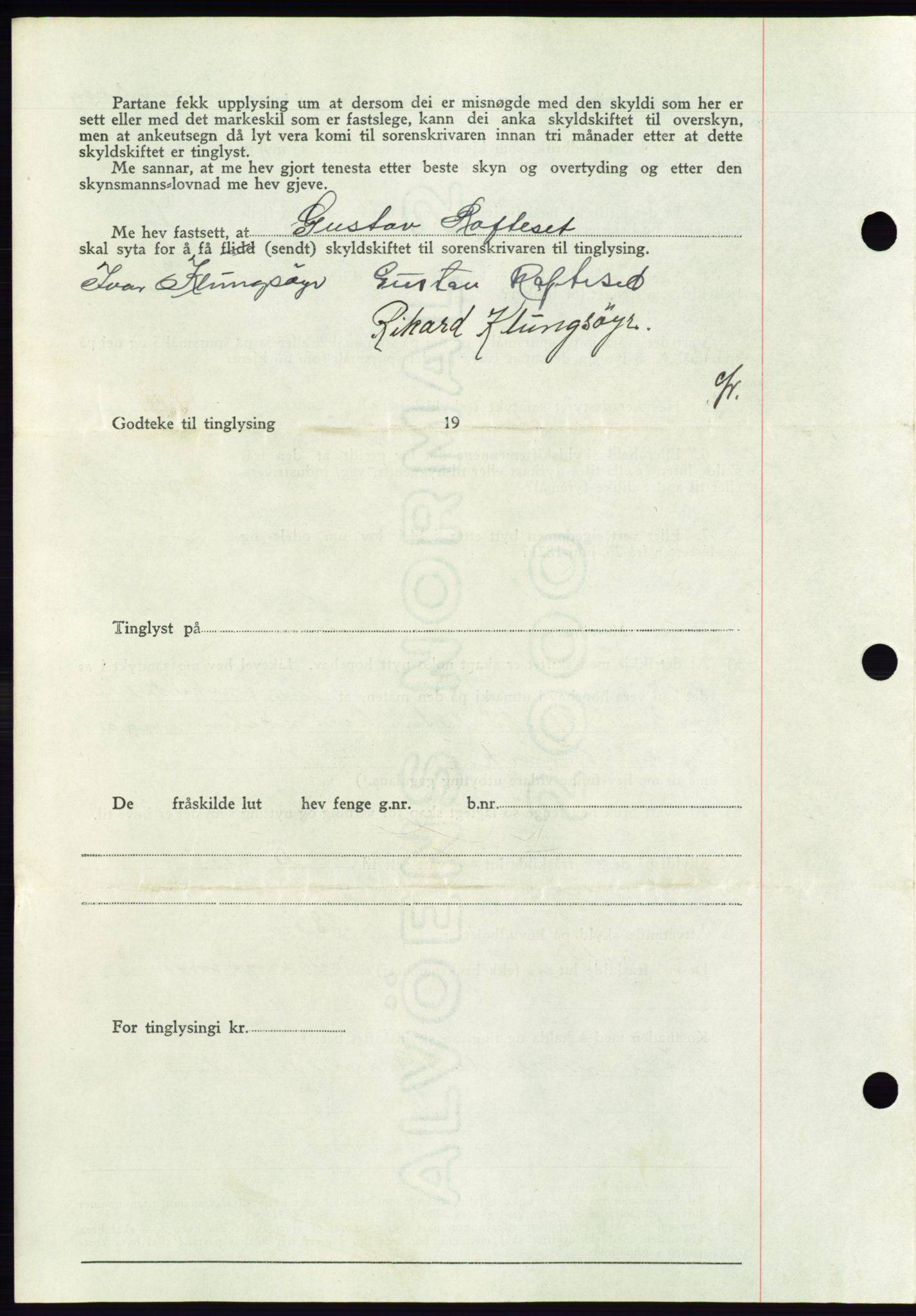 Søre Sunnmøre sorenskriveri, AV/SAT-A-4122/1/2/2C/L0075: Mortgage book no. 1A, 1943-1943, Diary no: : 627/1943