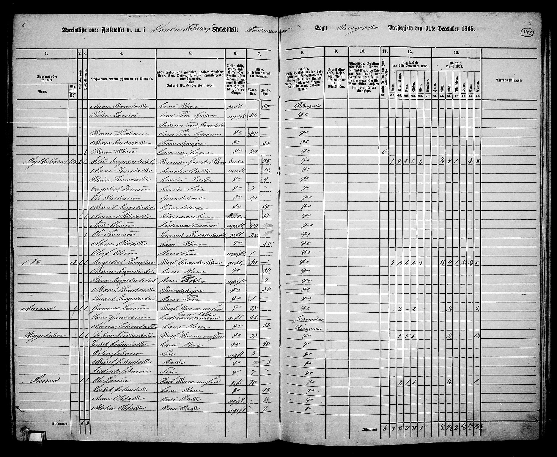 RA, 1865 census for Ringebu, 1865, p. 148