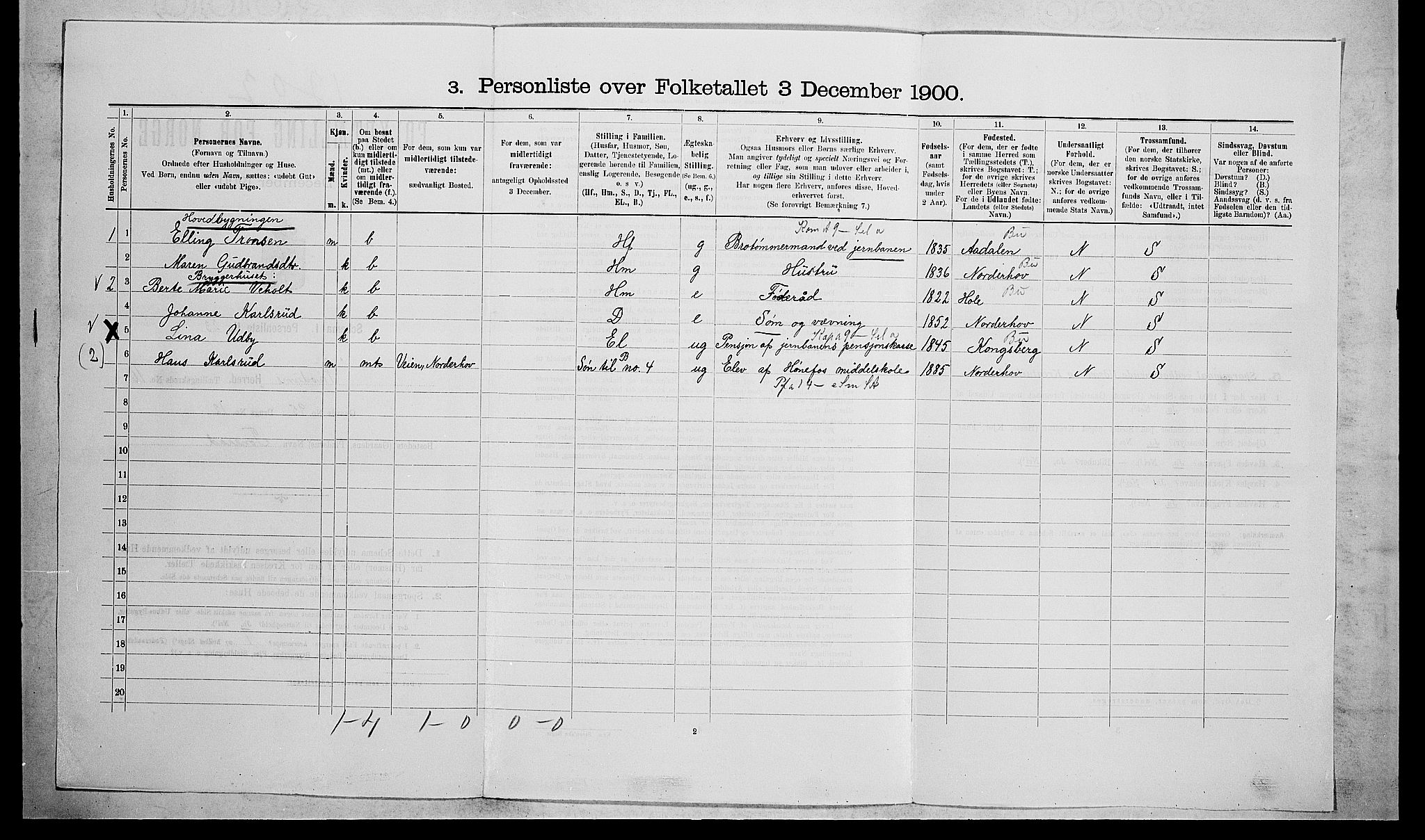 RA, 1900 census for Modum, 1900, p. 1994