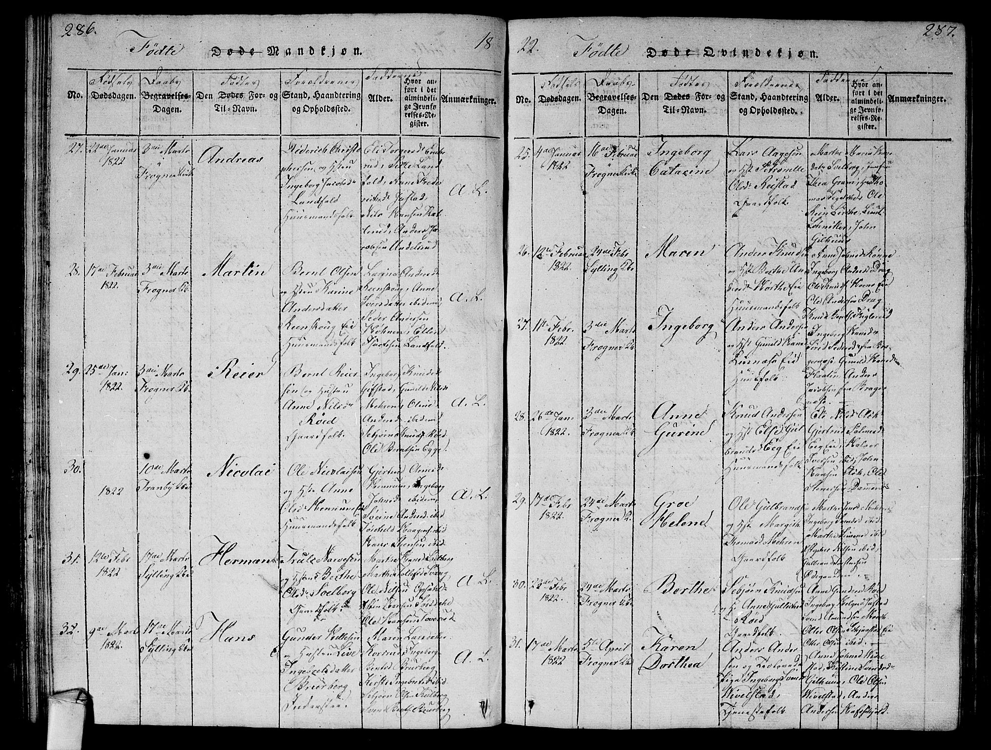 Lier kirkebøker, AV/SAKO-A-230/G/Ga/L0001: Parish register (copy) no. I 1, 1813-1824, p. 286-287