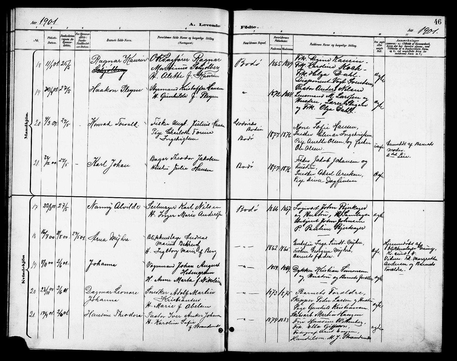 Ministerialprotokoller, klokkerbøker og fødselsregistre - Nordland, SAT/A-1459/801/L0033: Parish register (copy) no. 801C08, 1898-1910, p. 46