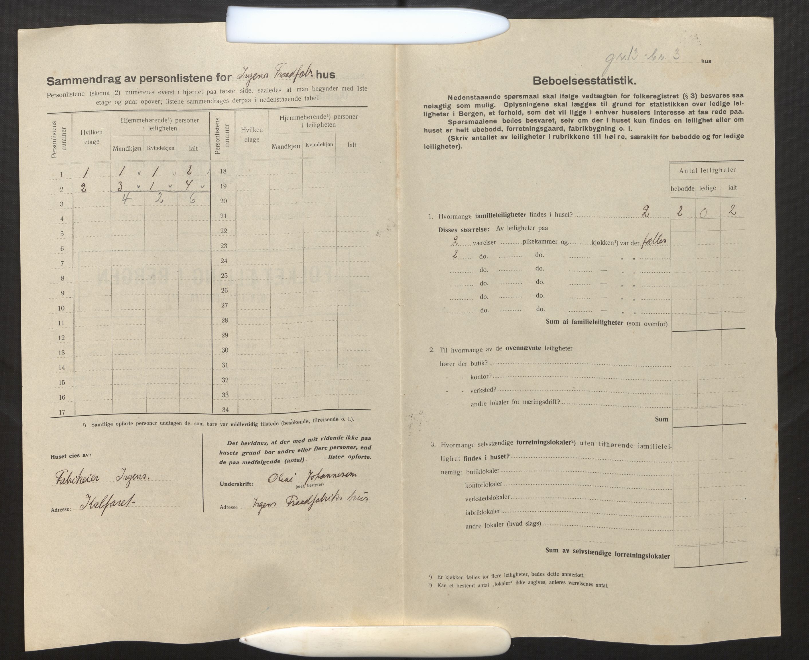 SAB, Municipal Census 1917 for Bergen, 1917, p. 52337