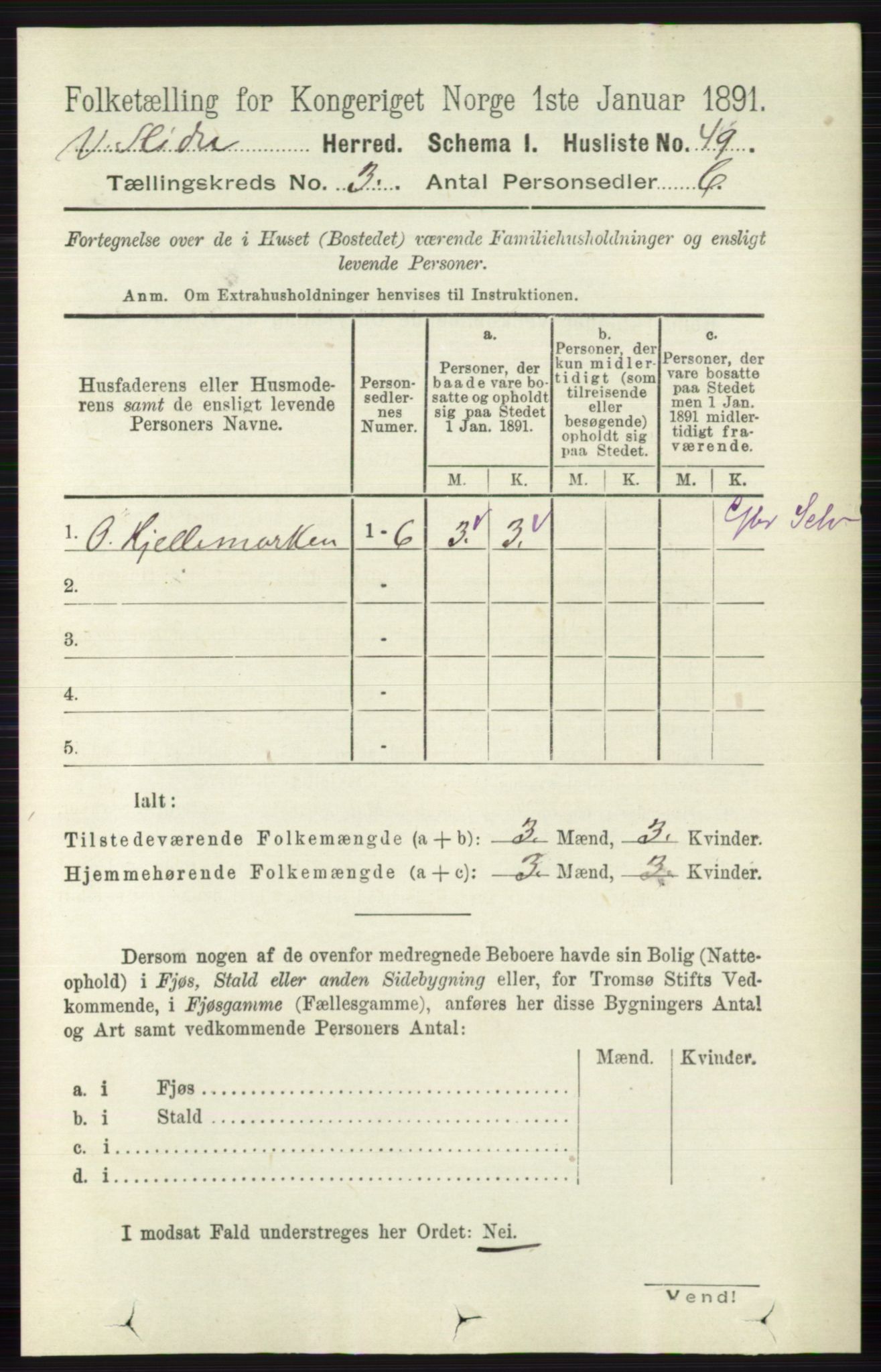 RA, 1891 census for 0543 Vestre Slidre, 1891, p. 812