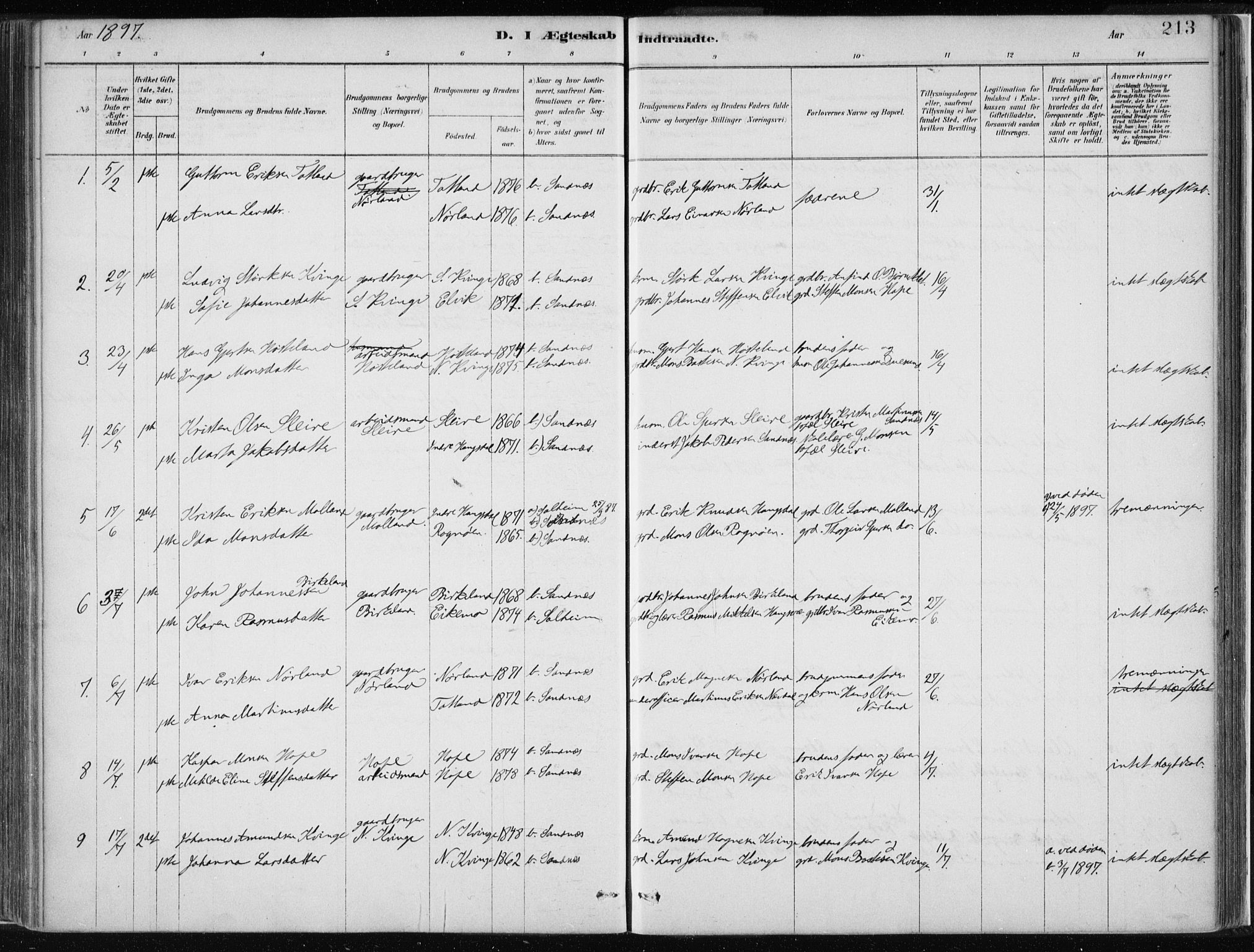 Masfjorden Sokneprestembete, SAB/A-77001: Parish register (official) no. B  1, 1876-1899, p. 213