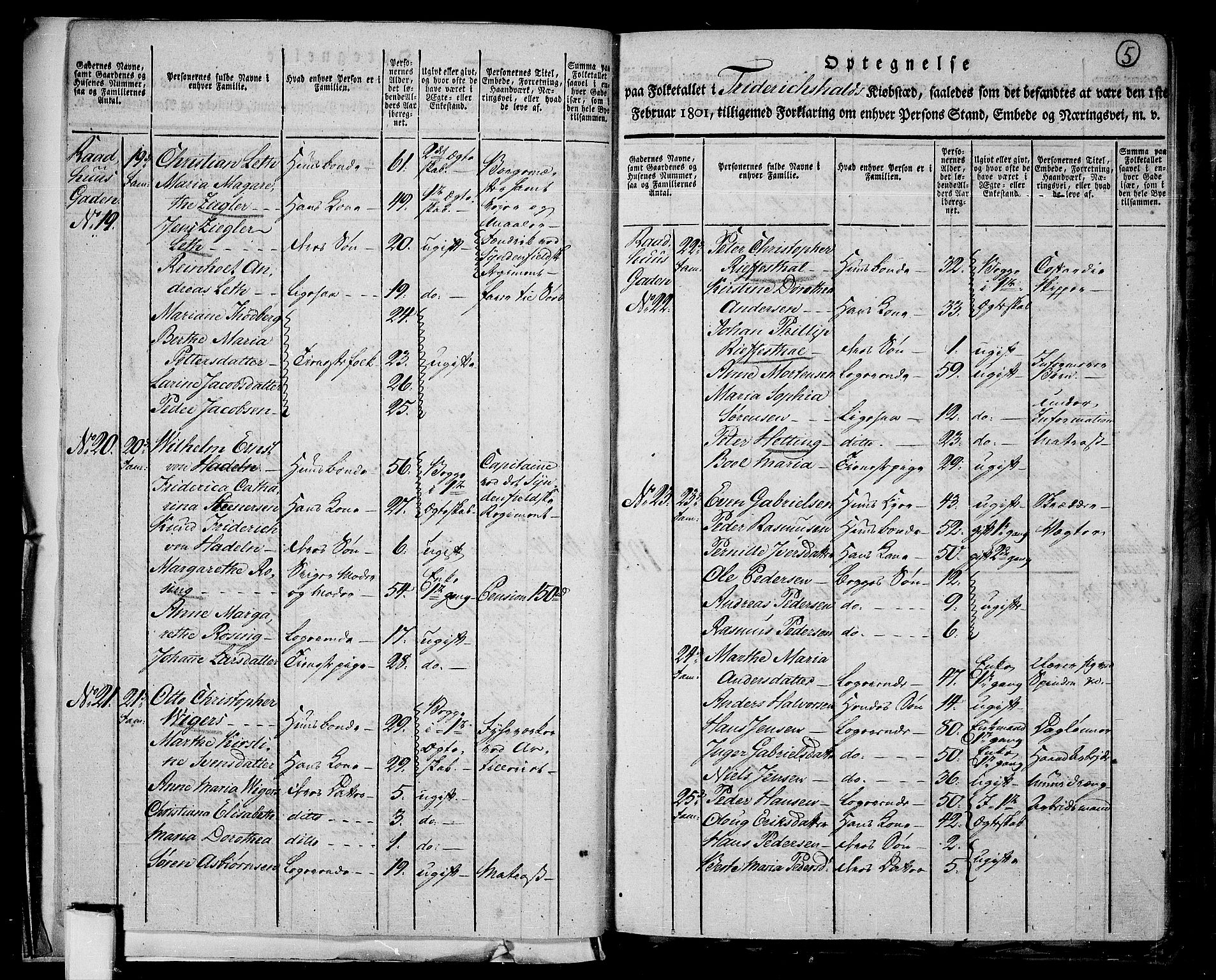 RA, 1801 census for 0101P Fredrikshald, 1801, p. 4b-5a