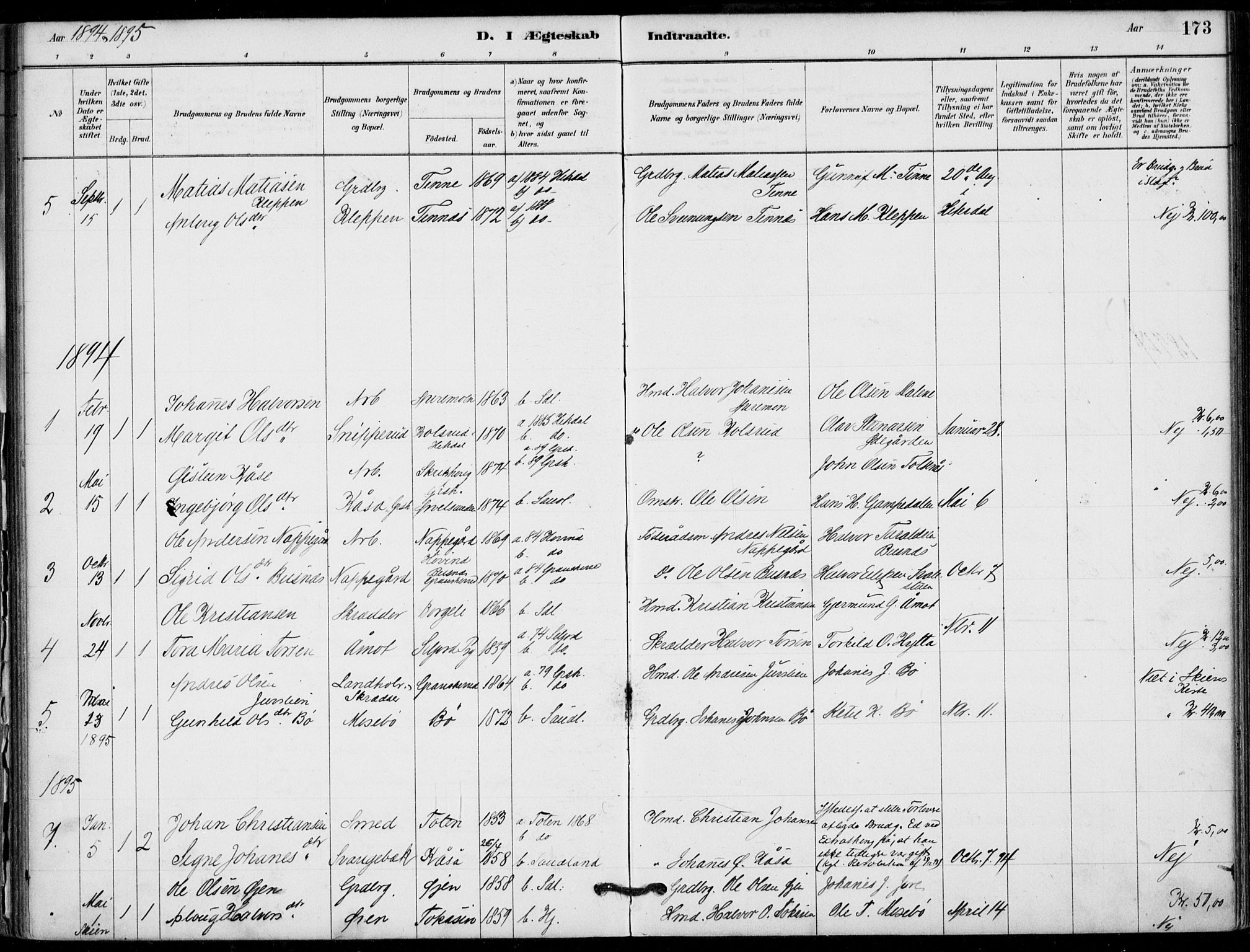 Hjartdal kirkebøker, SAKO/A-270/F/Fb/L0002: Parish register (official) no. II 2, 1880-1932, p. 173