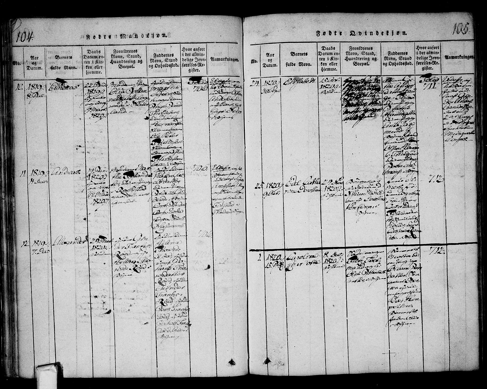 Fredrikstad prestekontor Kirkebøker, SAO/A-11082/F/Fa/L0004: Parish register (official) no. 4, 1816-1834, p. 104-105