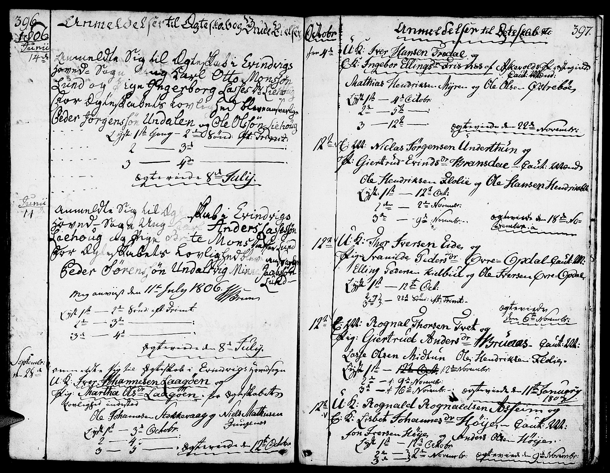 Gulen sokneprestembete, AV/SAB-A-80201/H/Haa/Haaa/L0016: Parish register (official) no. A 16, 1798-1808, p. 396-397