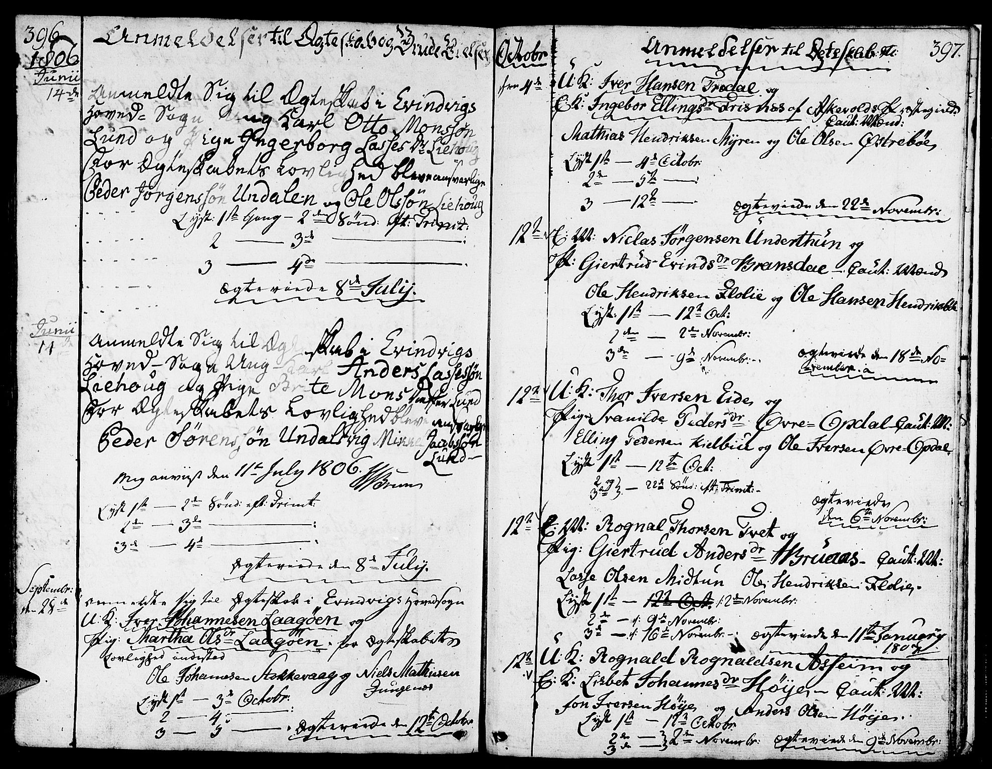 Gulen sokneprestembete, SAB/A-80201/H/Haa/Haaa/L0016: Parish register (official) no. A 16, 1798-1808, p. 396-397