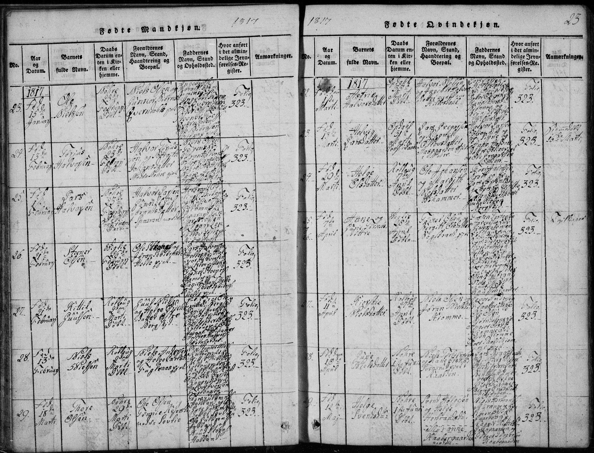Rollag kirkebøker, SAKO/A-240/G/Ga/L0001: Parish register (copy) no. I 1, 1814-1831, p. 23