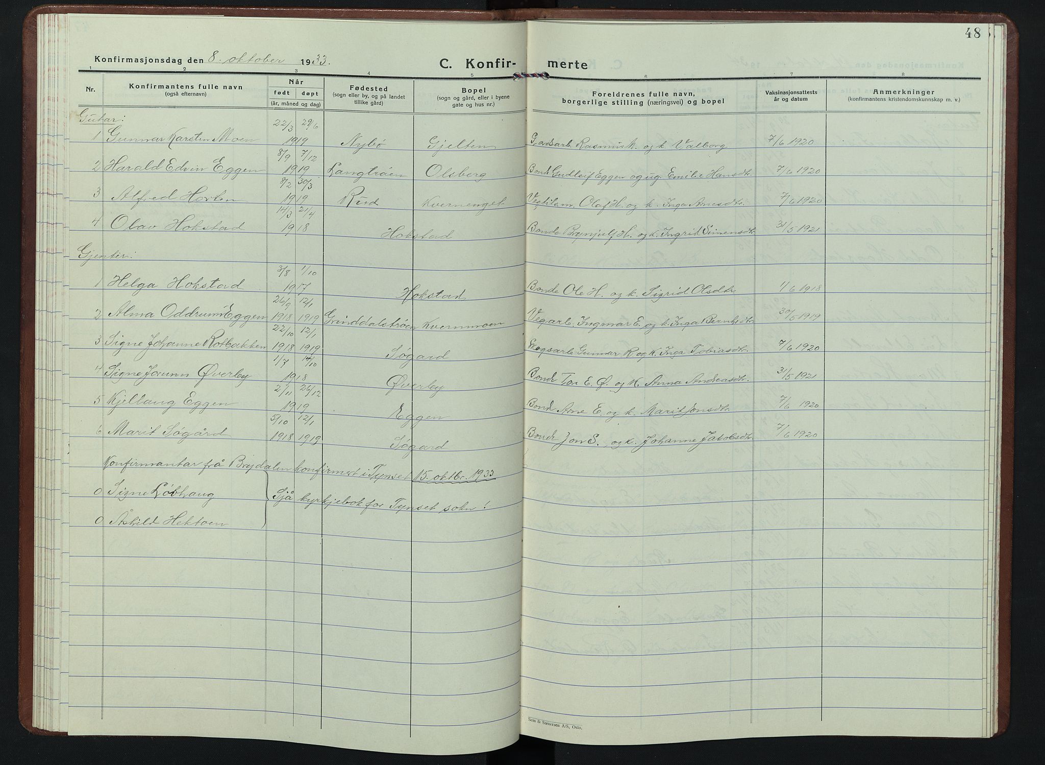 Tynset prestekontor, AV/SAH-PREST-058/H/Ha/Hab/L0013: Parish register (copy) no. 13, 1930-1946, p. 48