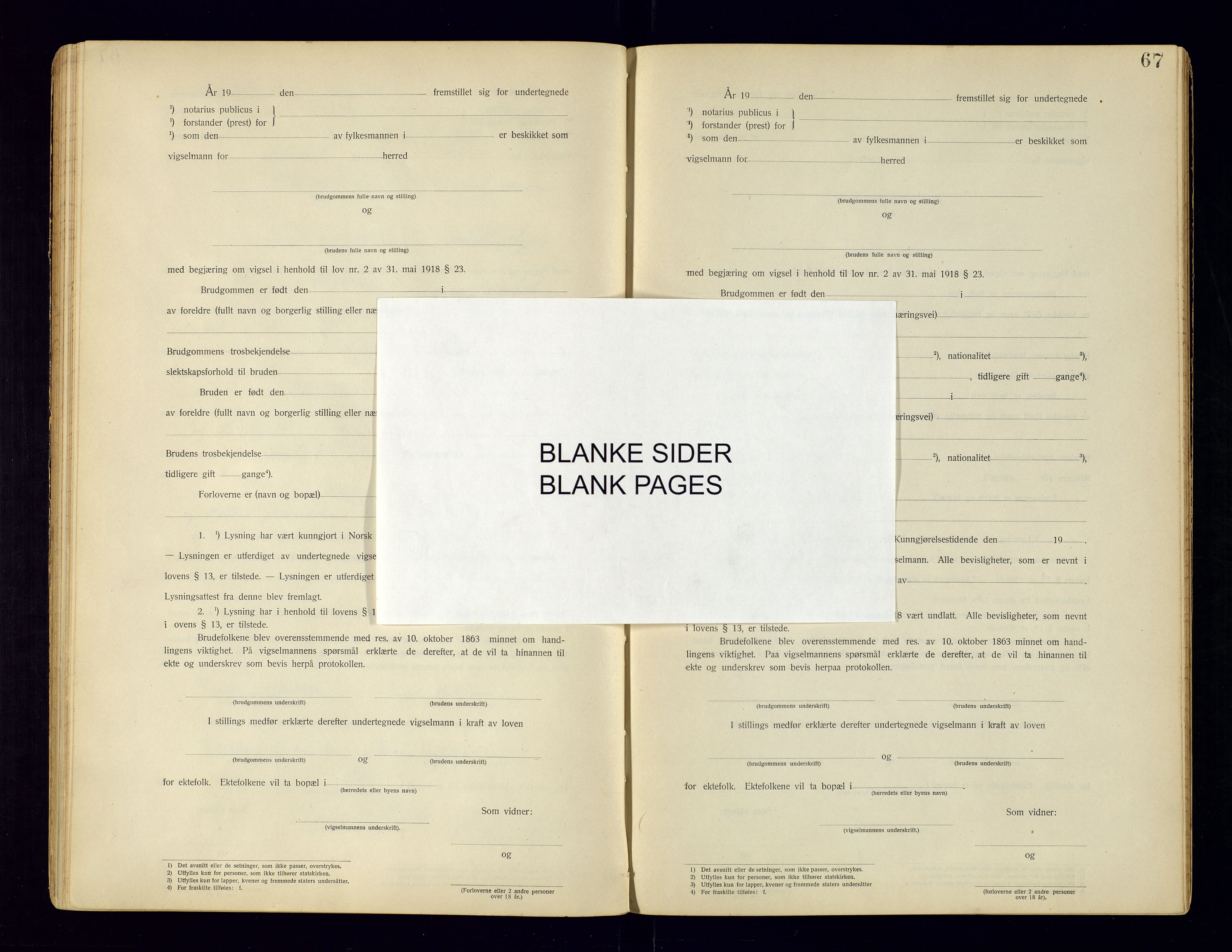 Metodistmenigheten, Arendal, AV/SAK-1292-0011/F/Fc/L0001/0002: Marriage register (dissenter) no. 1.2, 1920-1970, p. 67