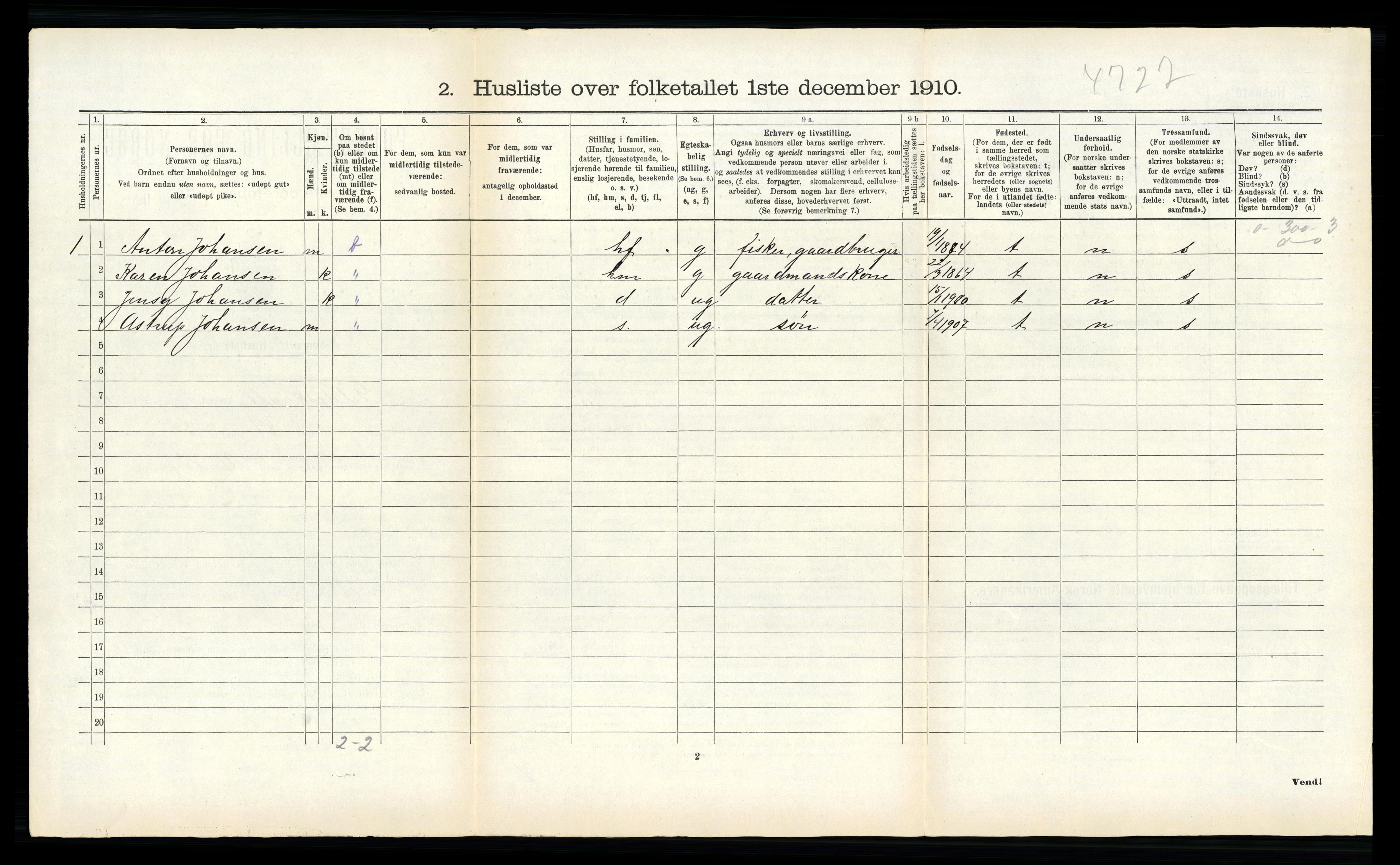 RA, 1910 census for Gildeskål, 1910, p. 1418