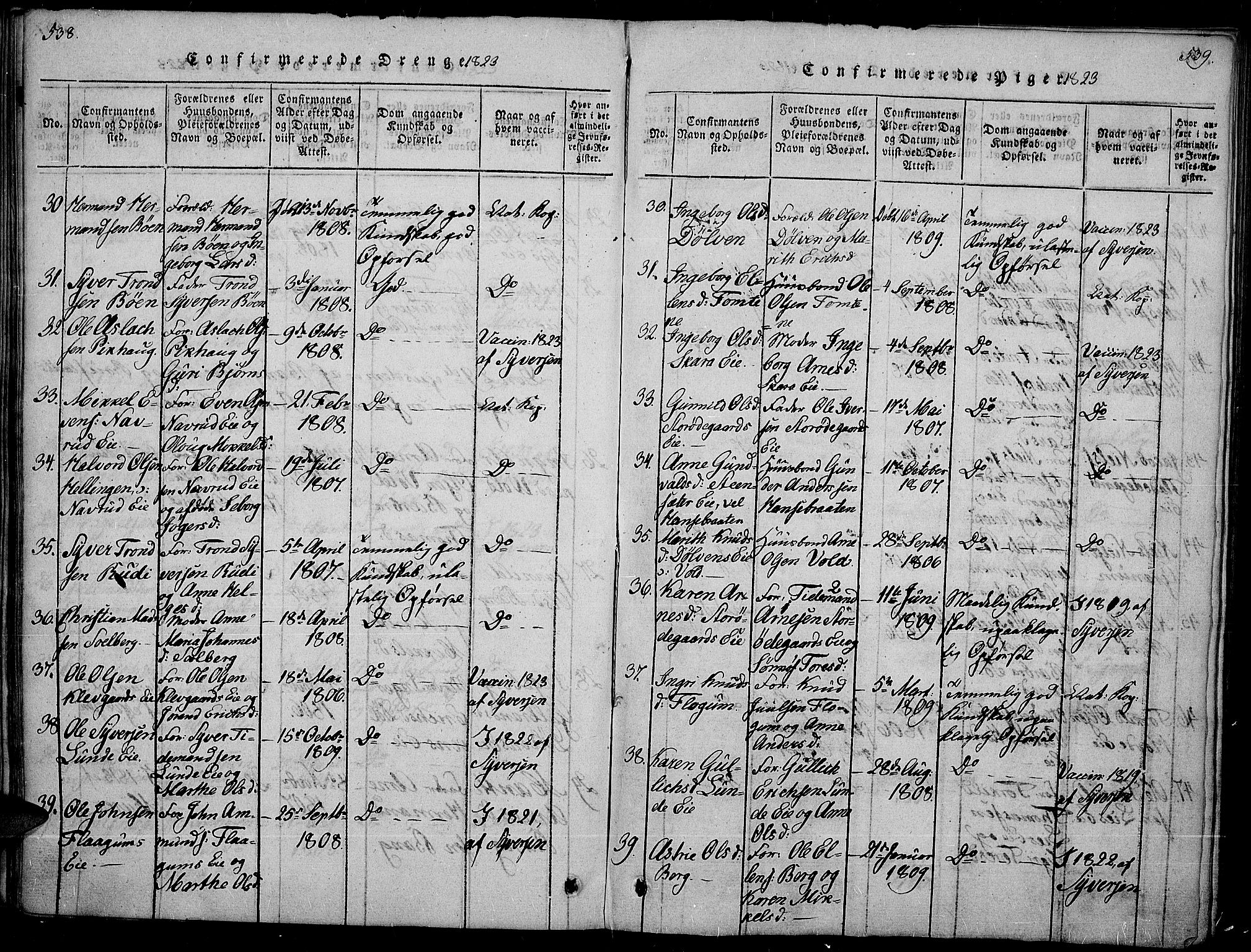 Sør-Aurdal prestekontor, AV/SAH-PREST-128/H/Ha/Haa/L0002: Parish register (official) no. 2, 1815-1840, p. 538-539