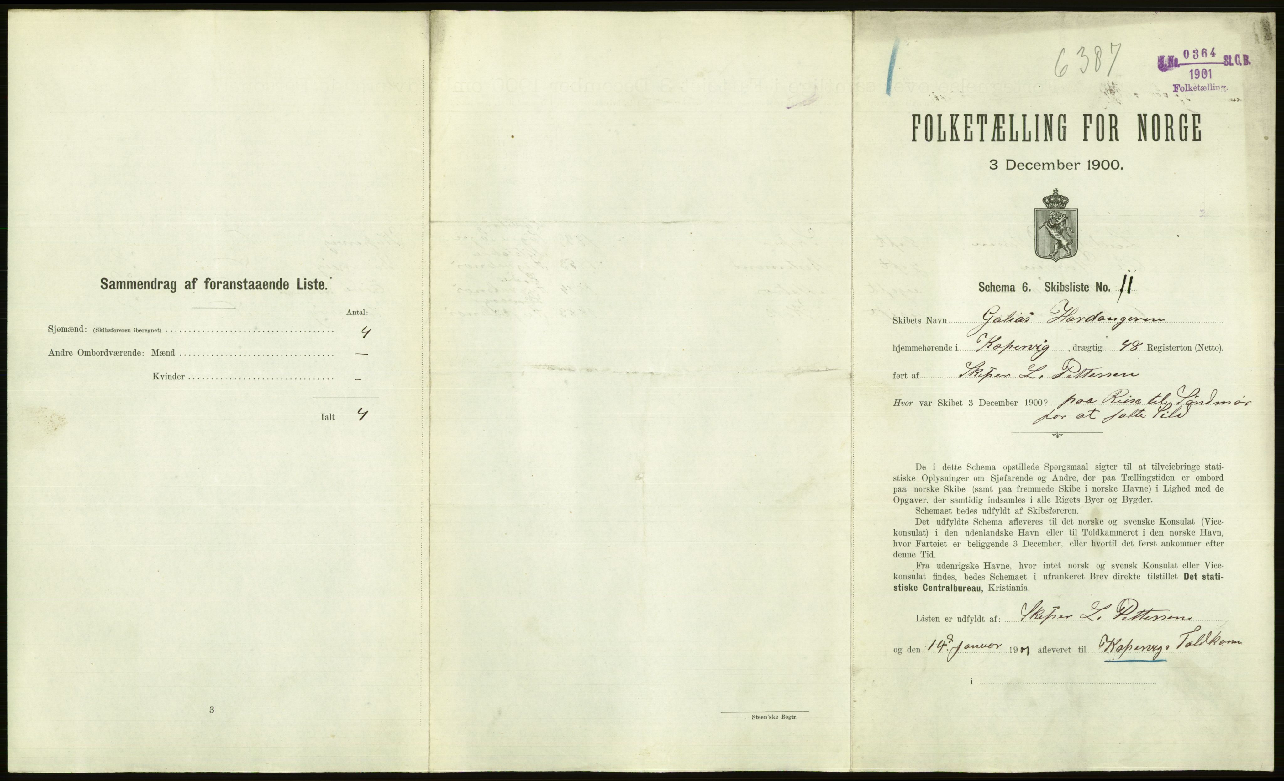 RA, 1900 Census - ship lists from ships in Norwegian harbours, harbours abroad and at sea, 1900, p. 1081