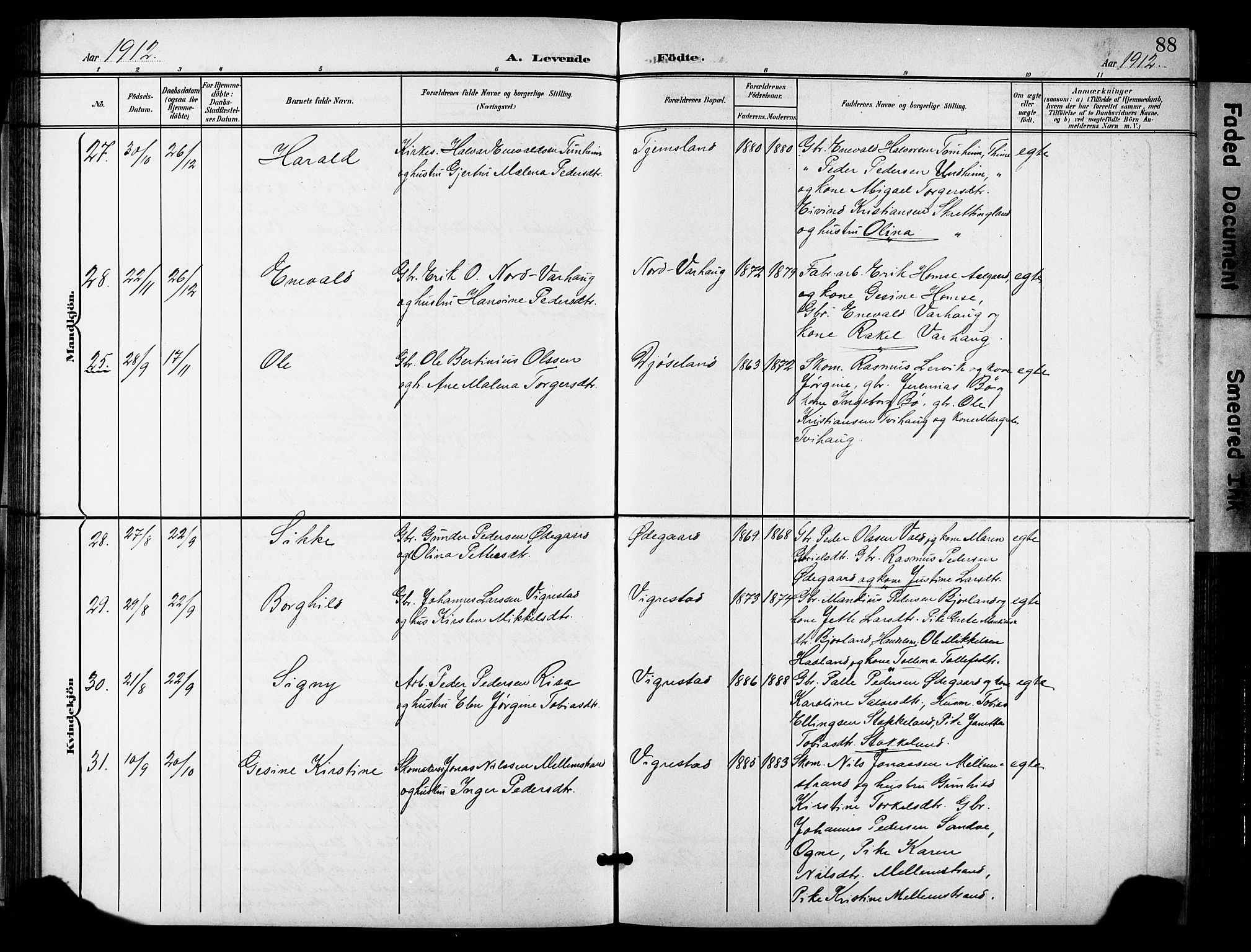 Hå sokneprestkontor, AV/SAST-A-101801/001/30BB/L0006: Parish register (copy) no. B 6, 1900-1924, p. 88