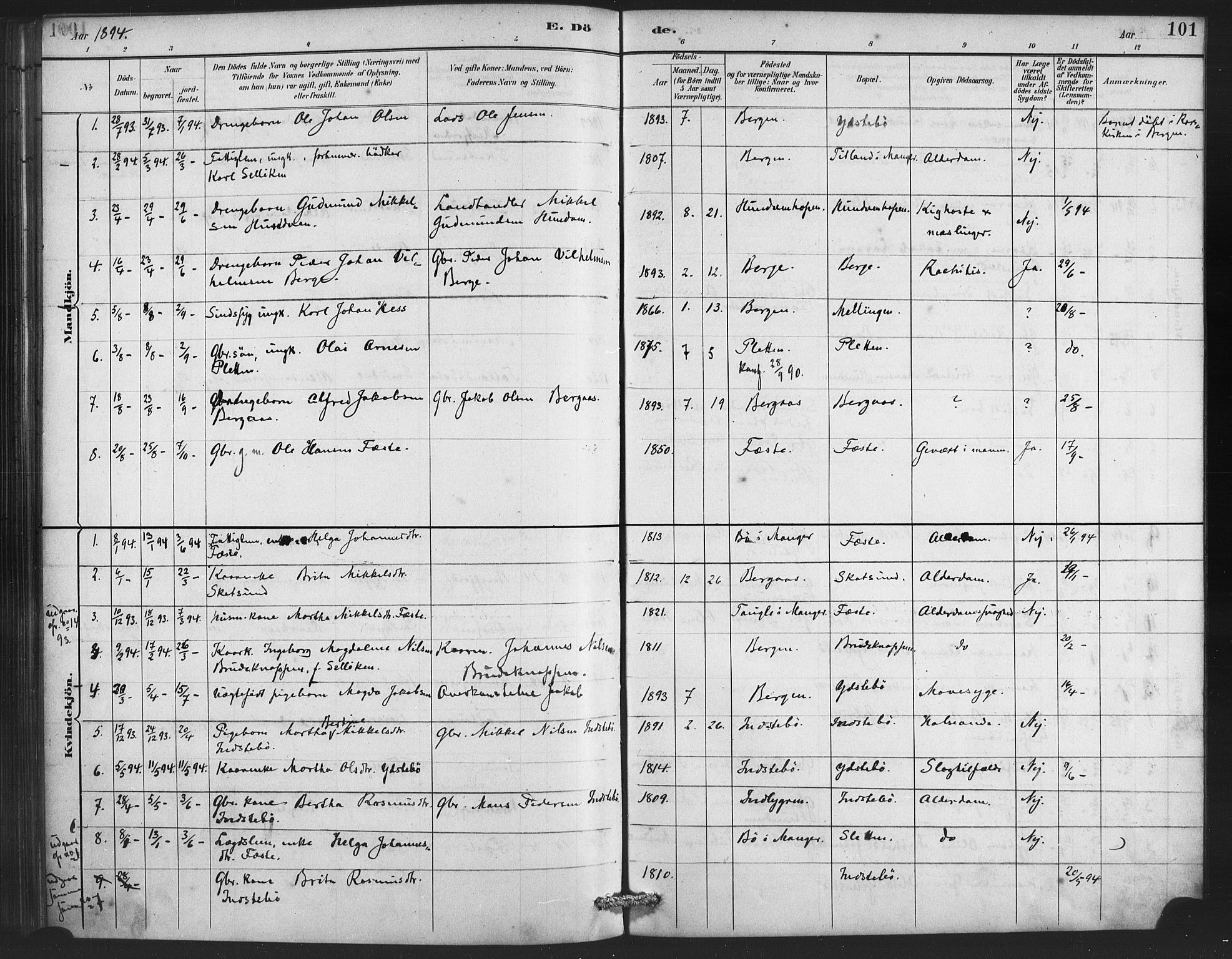 Lindås Sokneprestembete, AV/SAB-A-76701/H/Haa/Haae/L0001: Parish register (official) no. E 1, 1886-1897, p. 101