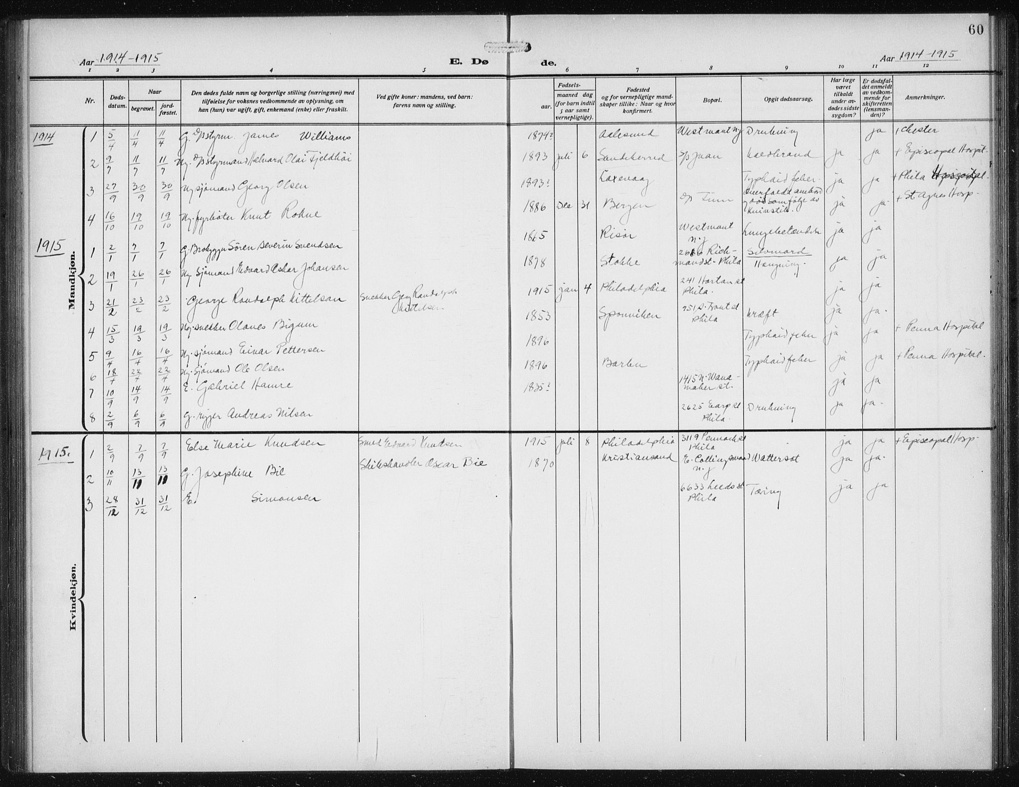 Den norske sjømannsmisjon i utlandet/Philadelphia, SAB/SAB/PA-0113/H/Ha/L0001: Parish register (official) no. A 1, 1912-1931, p. 60