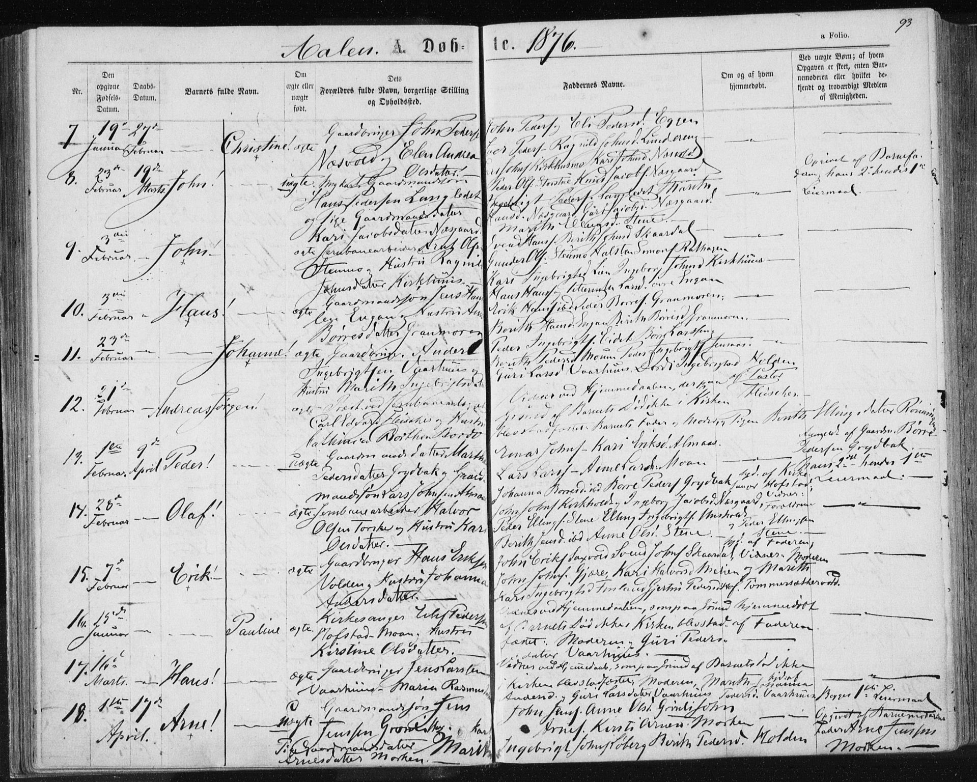 Ministerialprotokoller, klokkerbøker og fødselsregistre - Sør-Trøndelag, SAT/A-1456/685/L0971: Parish register (official) no. 685A08 /3, 1870-1879, p. 93