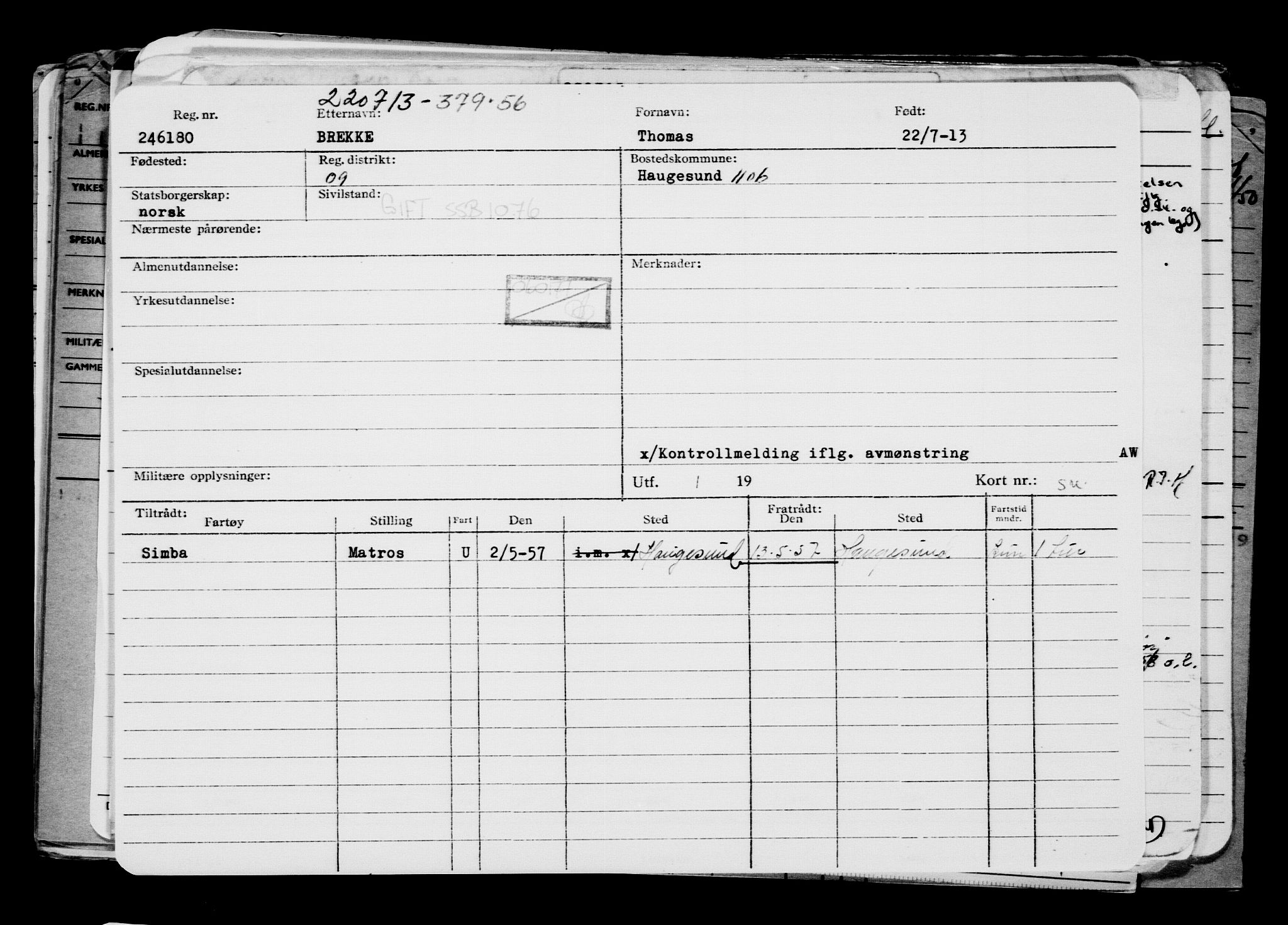 Direktoratet for sjømenn, RA/S-3545/G/Gb/L0114: Hovedkort, 1913, p. 234