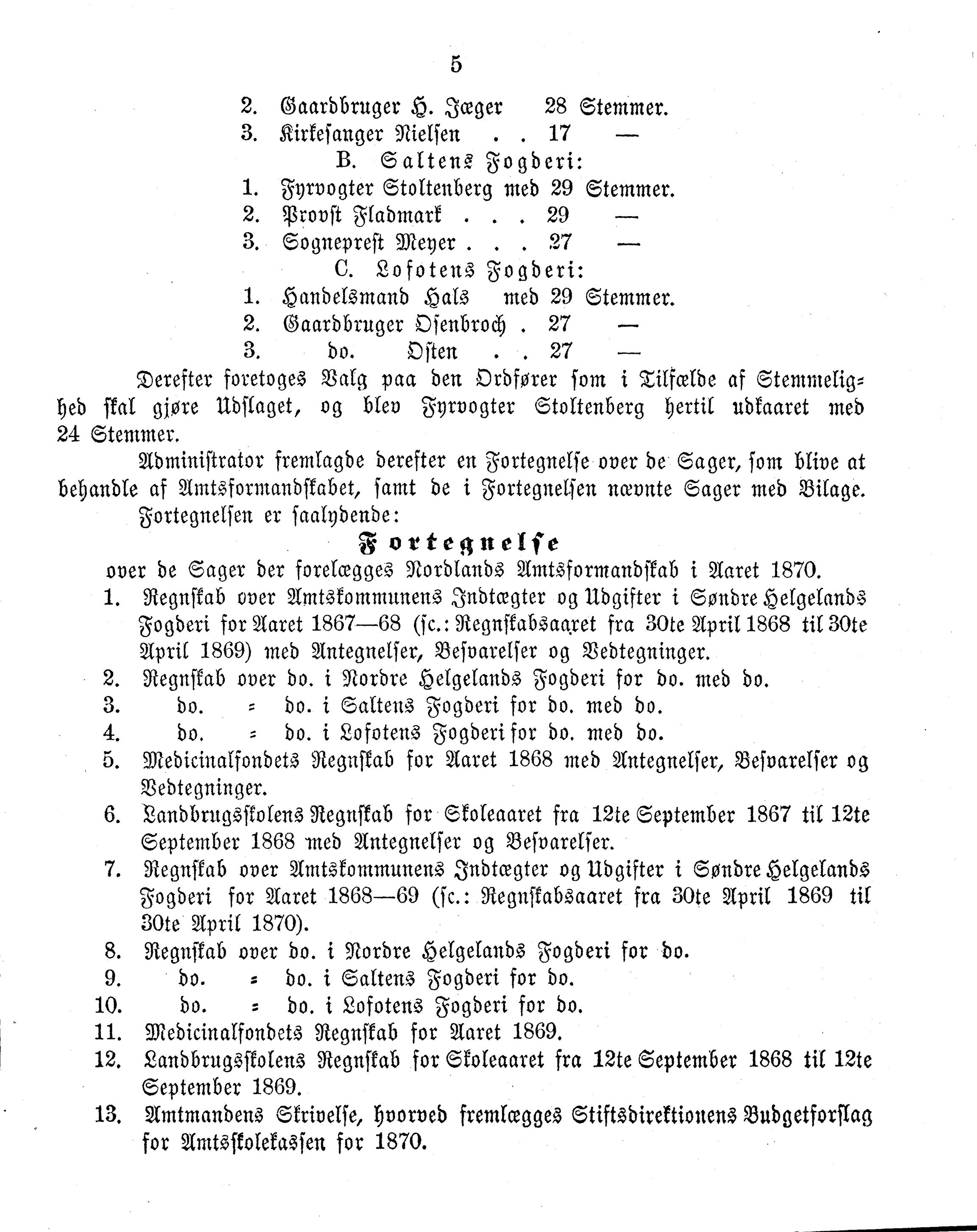 Nordland Fylkeskommune. Fylkestinget, AIN/NFK-17/176/A/Ac/L0006: Fylkestingsforhandlinger 1870, 1870