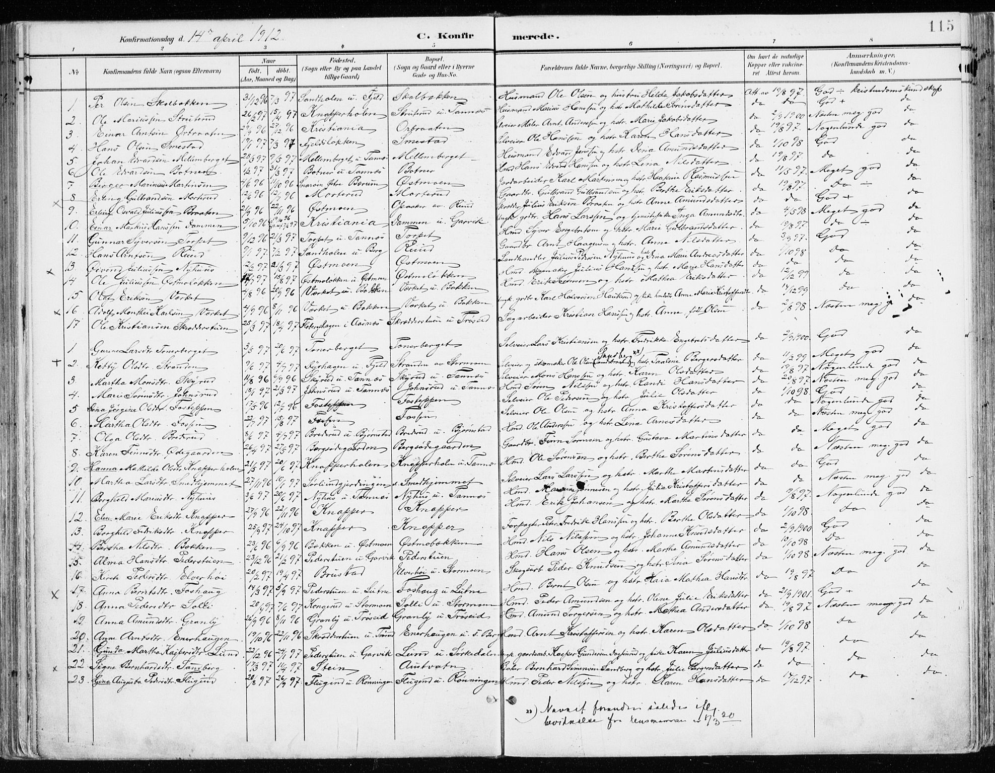 Nord-Odal prestekontor, SAH/PREST-032/H/Ha/Haa/L0009: Parish register (official) no. 9, 1902-1926, p. 115